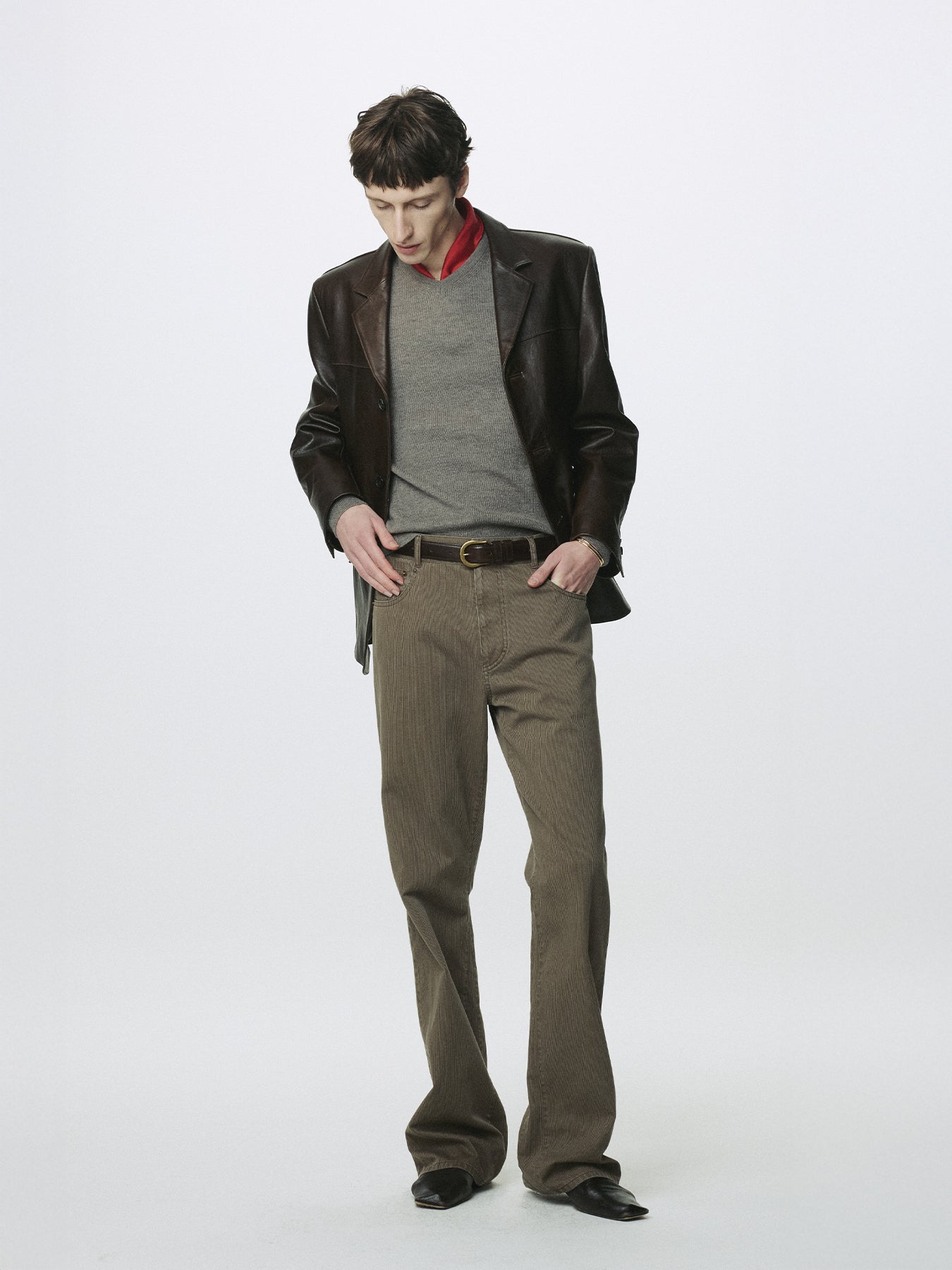WASHED CORD COTTON FLARE PANTS_ VINTAGE BROWN