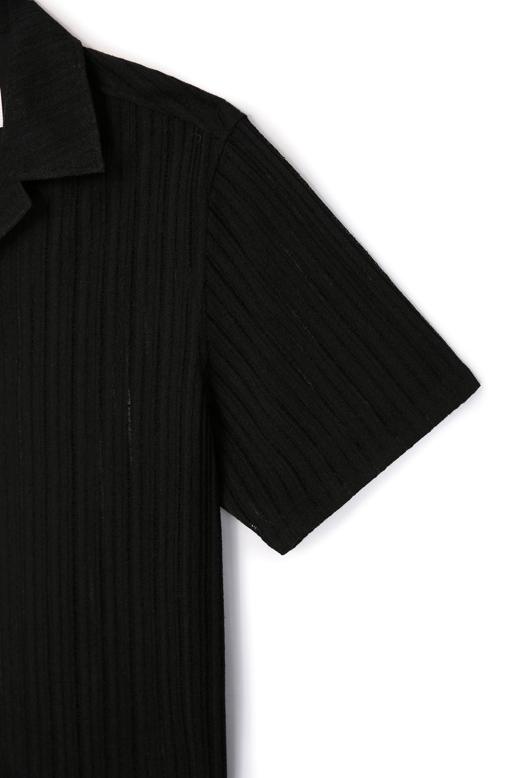 Crochet Camp Collar Half Sleeve Shirt_ Black