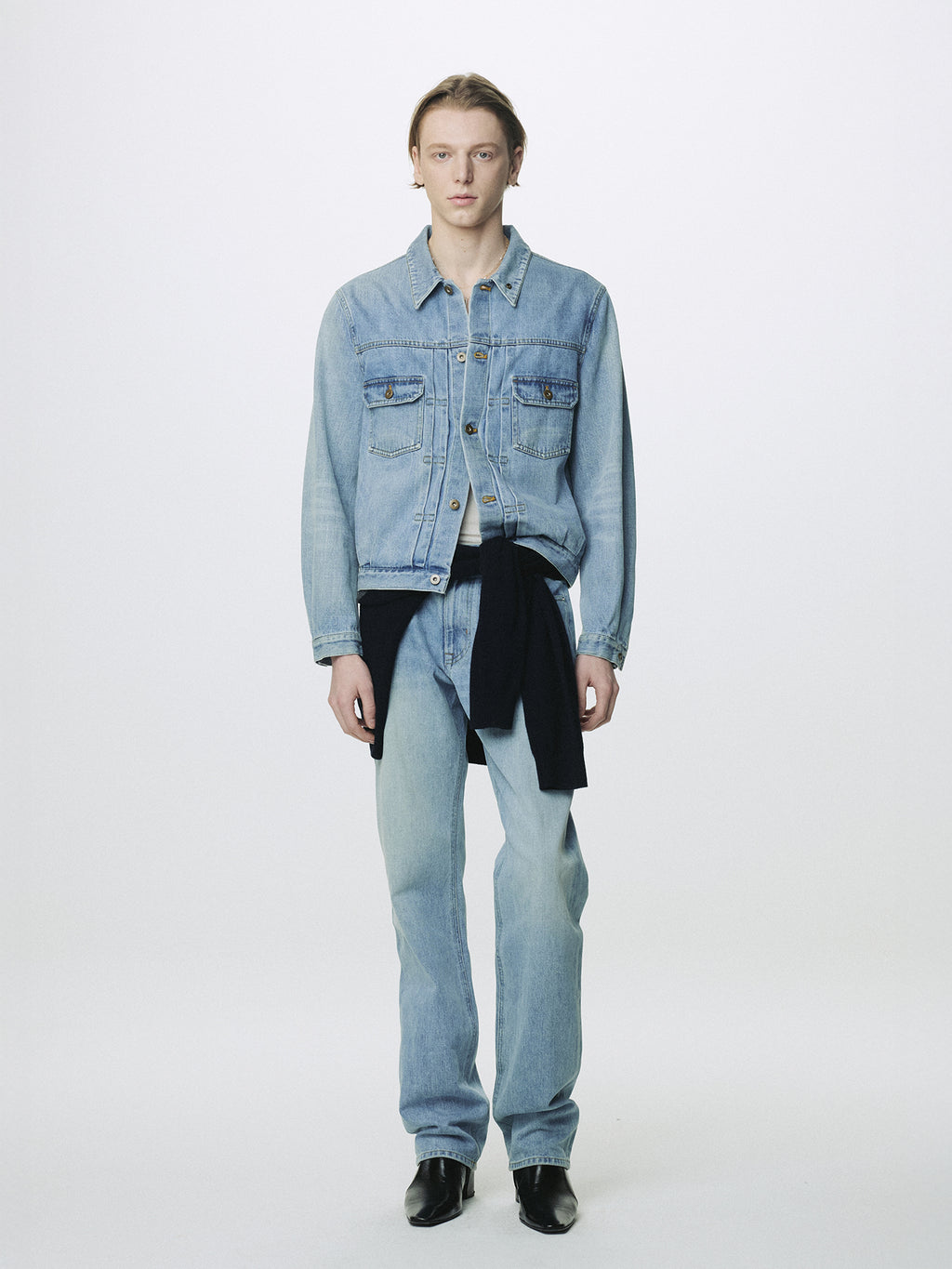 SLIM STRAIGHT DENIM JEANS_ LIGHT BLUE