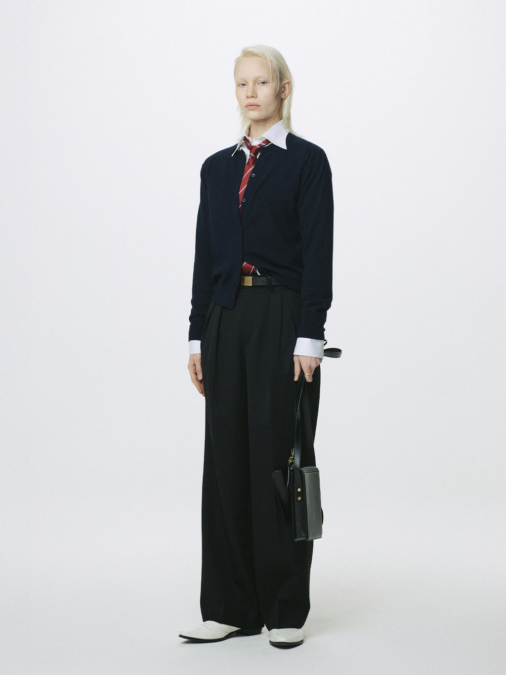 (W) SUPER FINE MERINO WOOL CARDIGAN_ NAVY