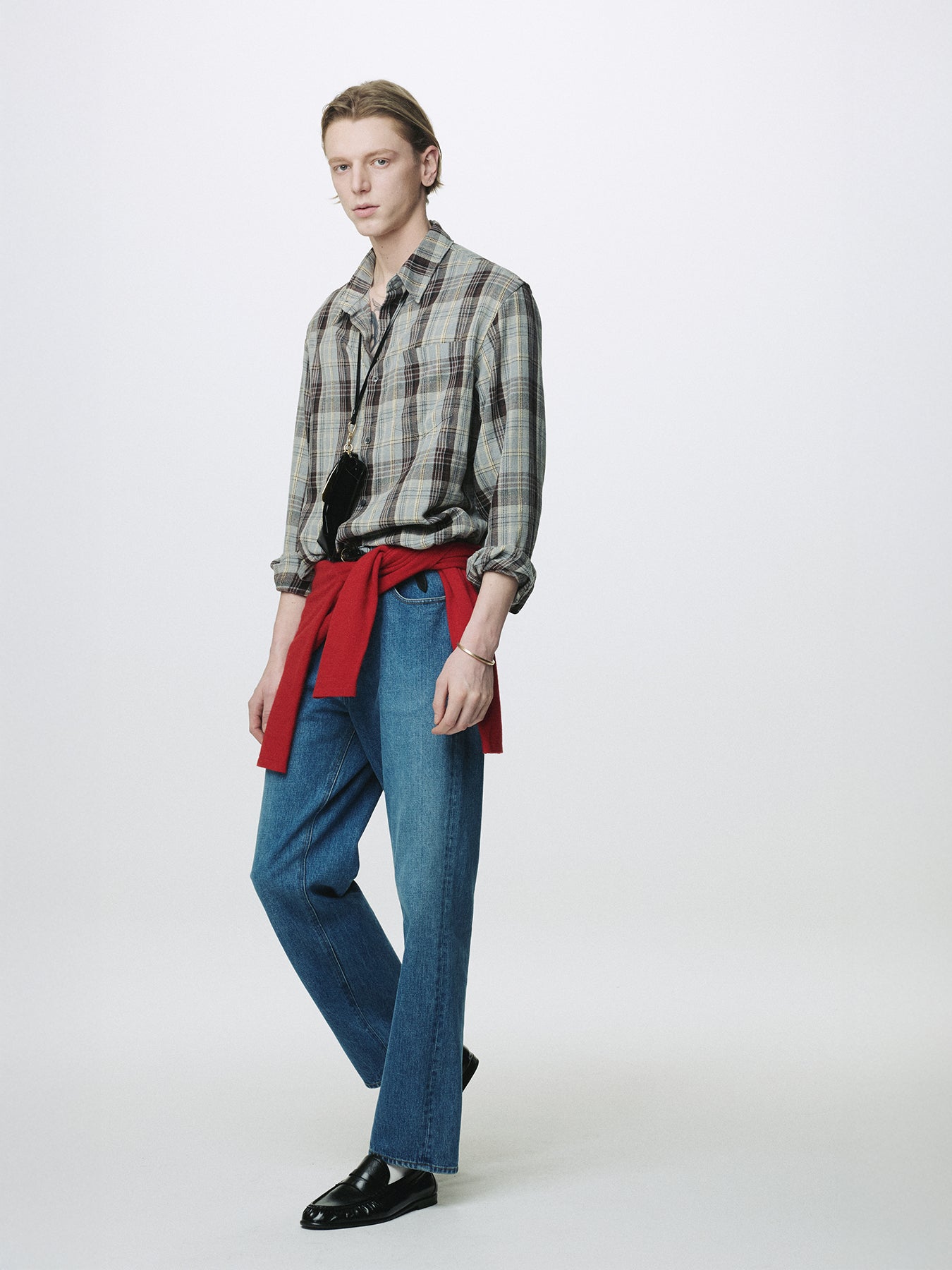 WASHED COTTON BLEND CHECK SHIRT_ GREY/BROWN