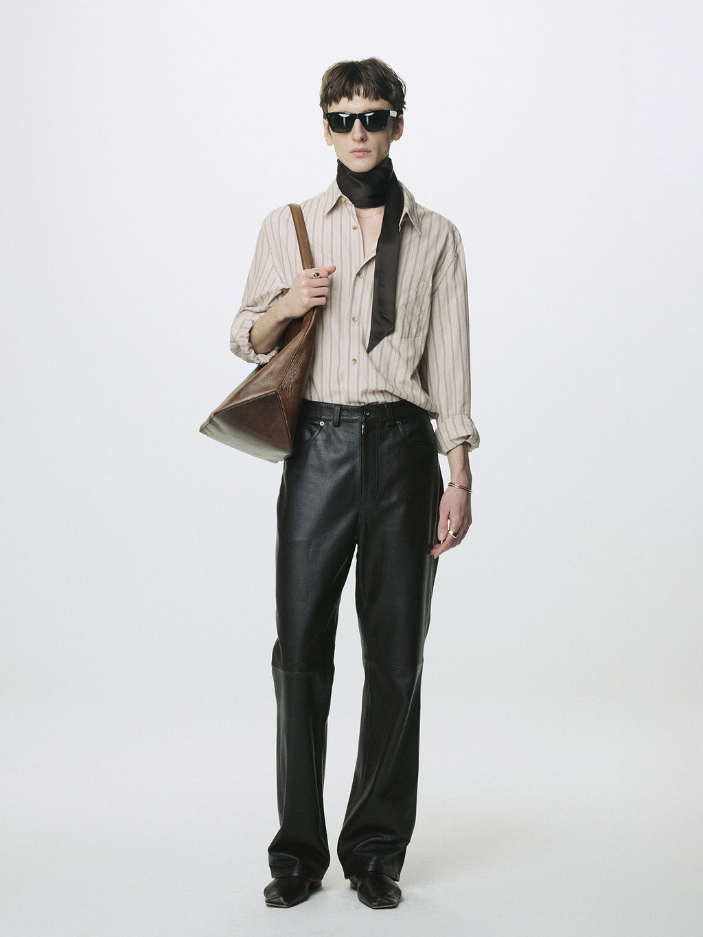 STRIPED COTTON SHIRT_ WARM GREY