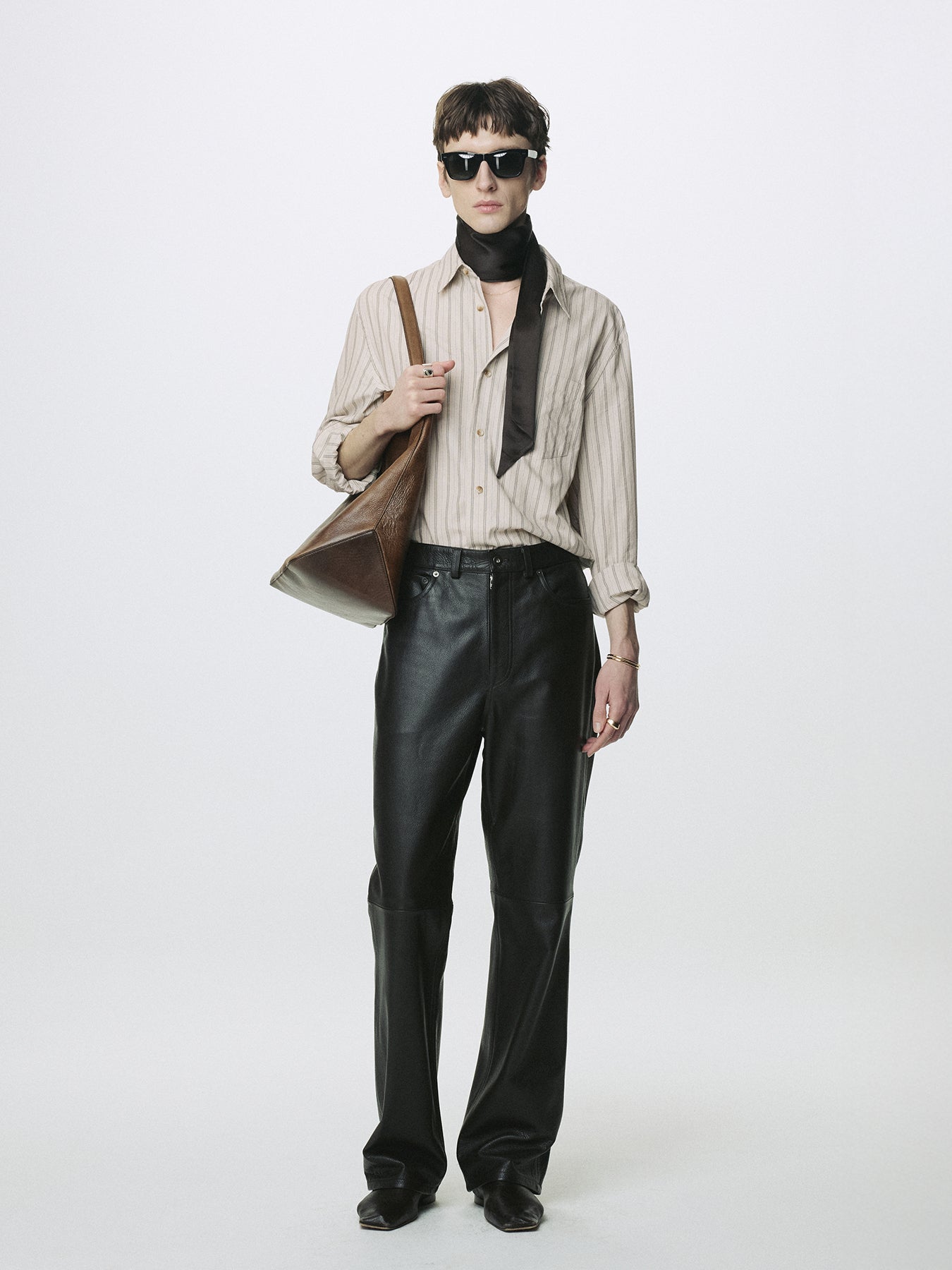 STRIPED COTTON SHIRT_ WARM GREY
