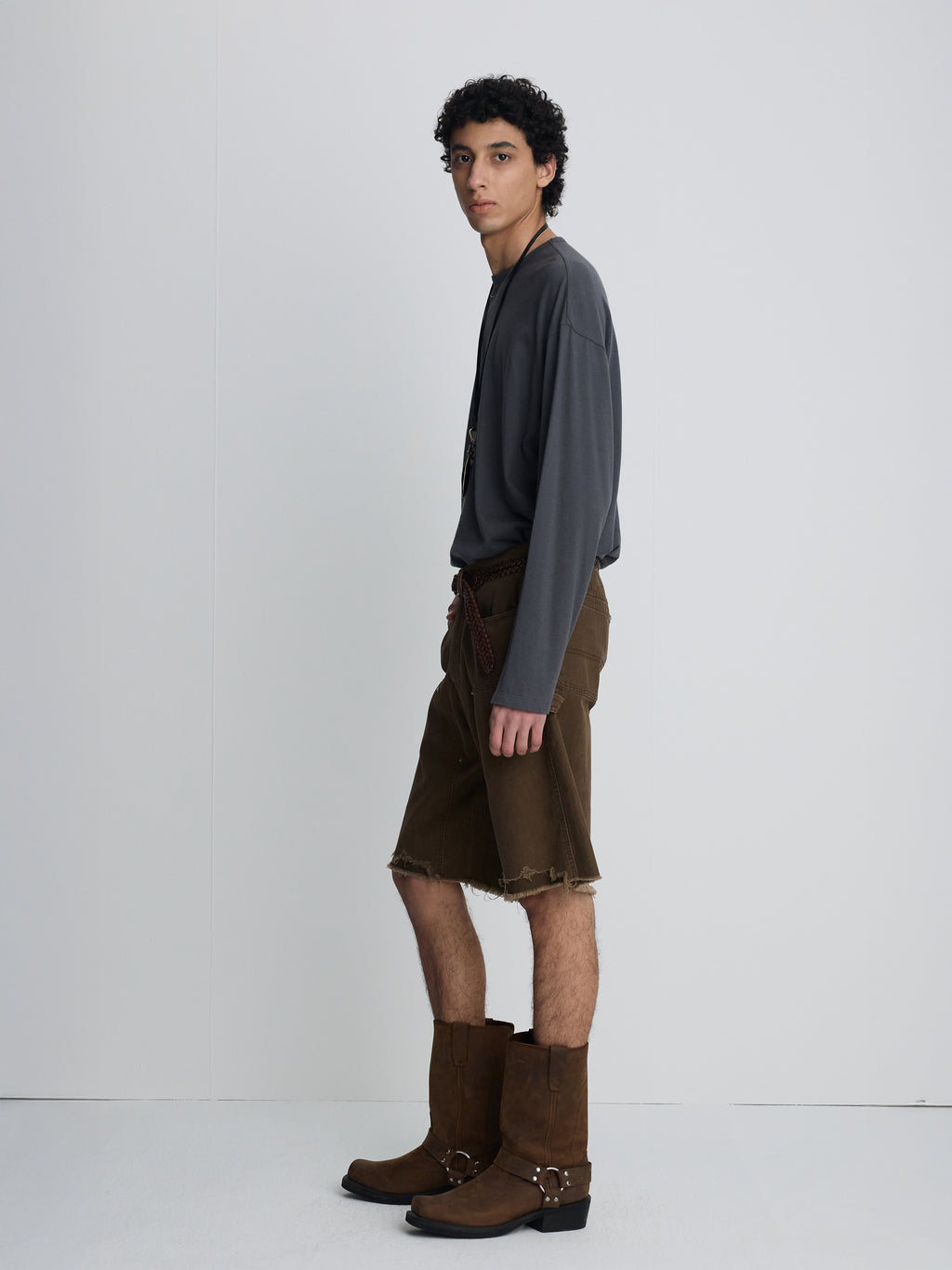 HAND DISTRESSED HBT DOUBLE KNEE SHORTS_ FADED BROWN