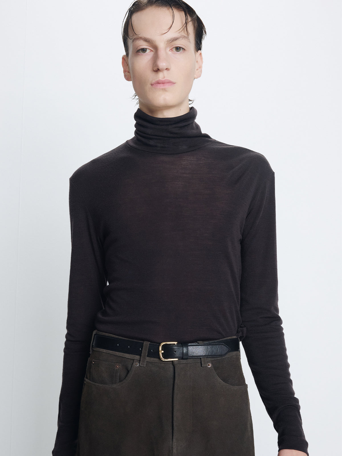 LIGHT WOOL SLIM ROLL NECK_ ESPRESSO