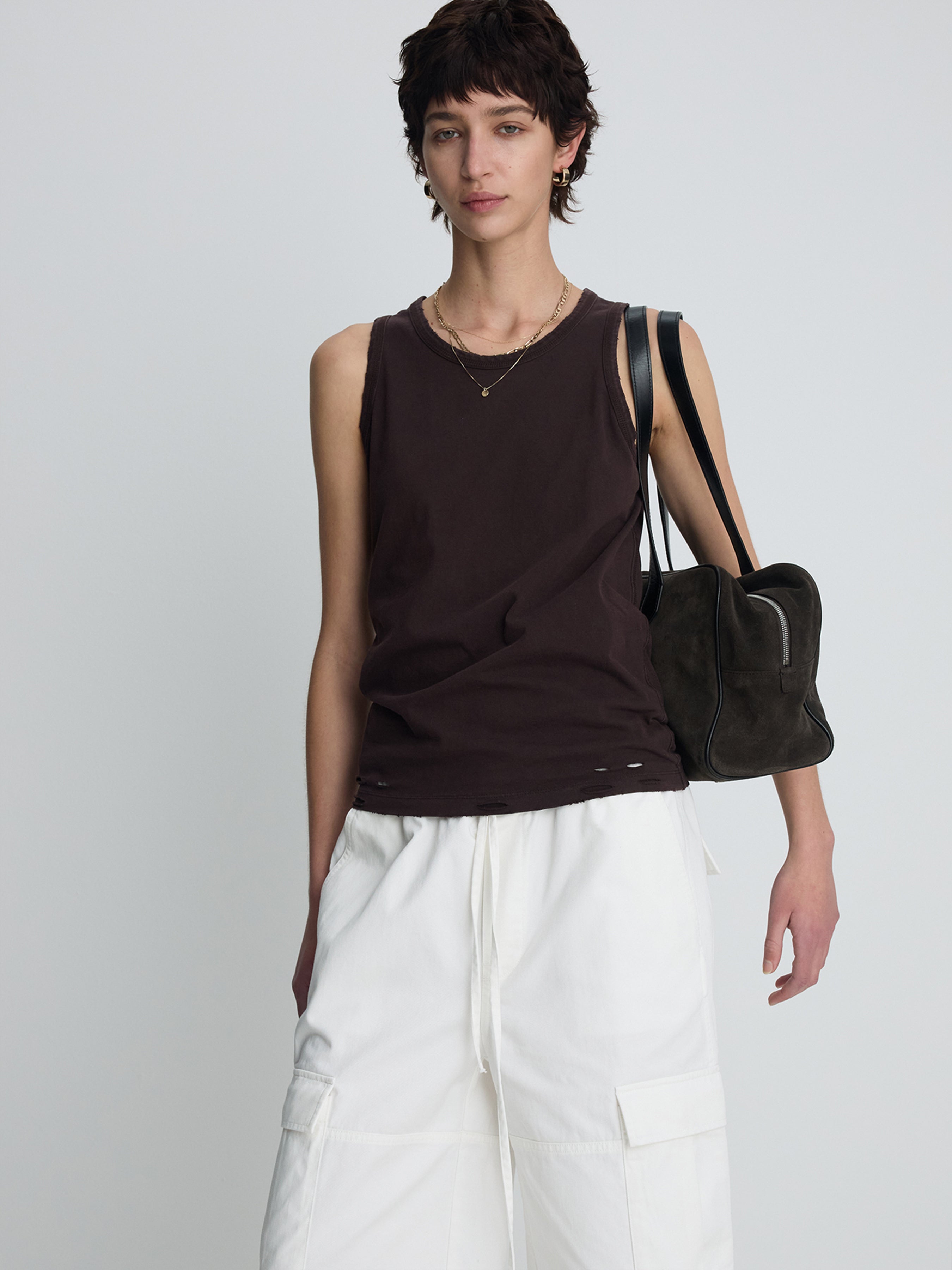 (W) HAND-DISTRESSED REGURAL TANK TOP_ BURNT MARRON