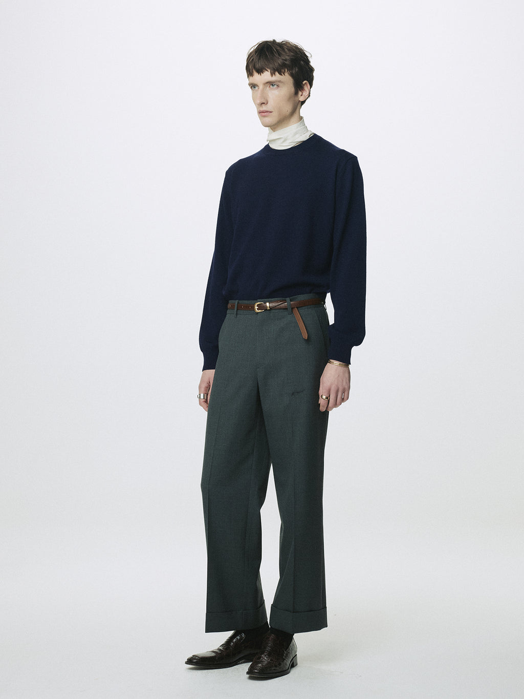 SPRING WOOL CREW NECK KNIT_ DARK NAVY