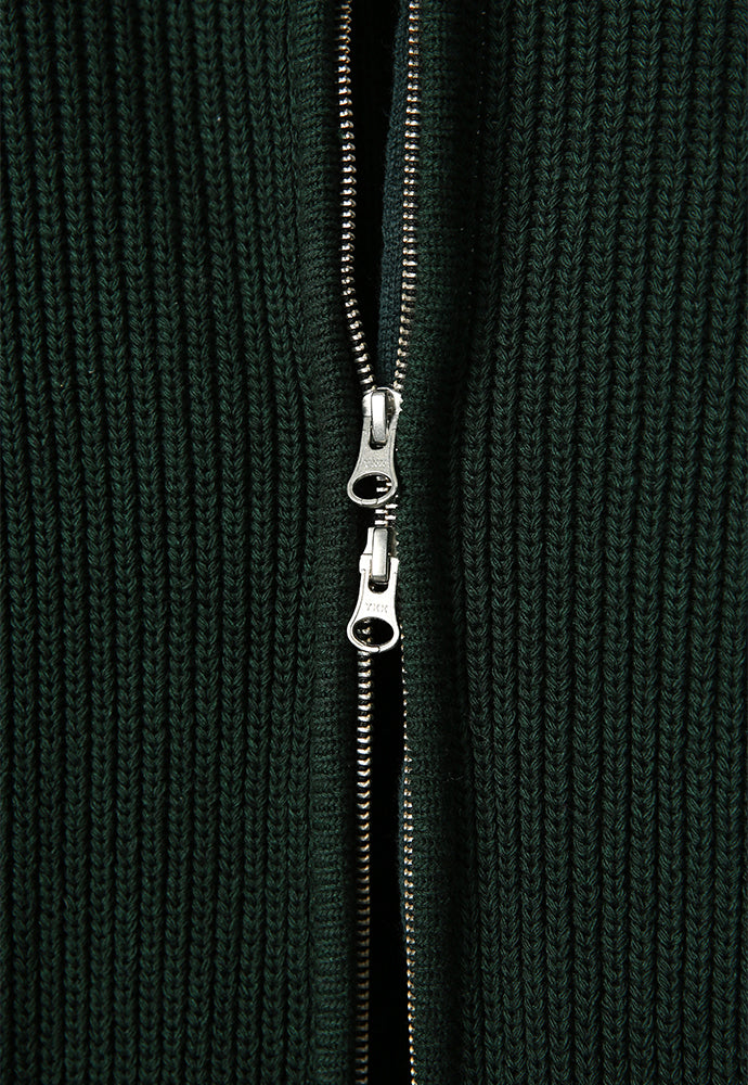 Italian Cotton Hard Twist Zip-up Knit_ Dark Green