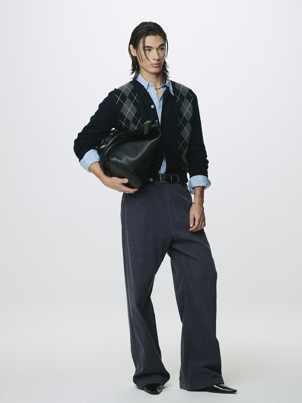 WASHED CORDUROY WIDE-LEG PANTS_ PURPLE NAVY
