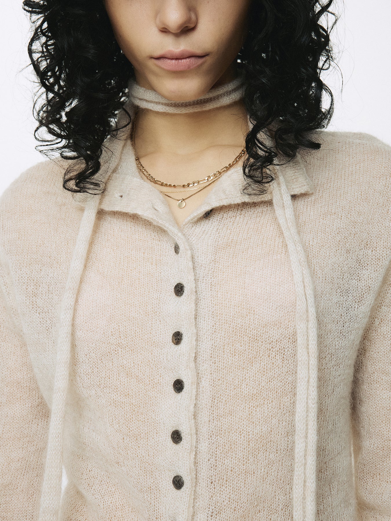 (W) MOHAIR HALF-NECK CARDIGAN_ ECRU