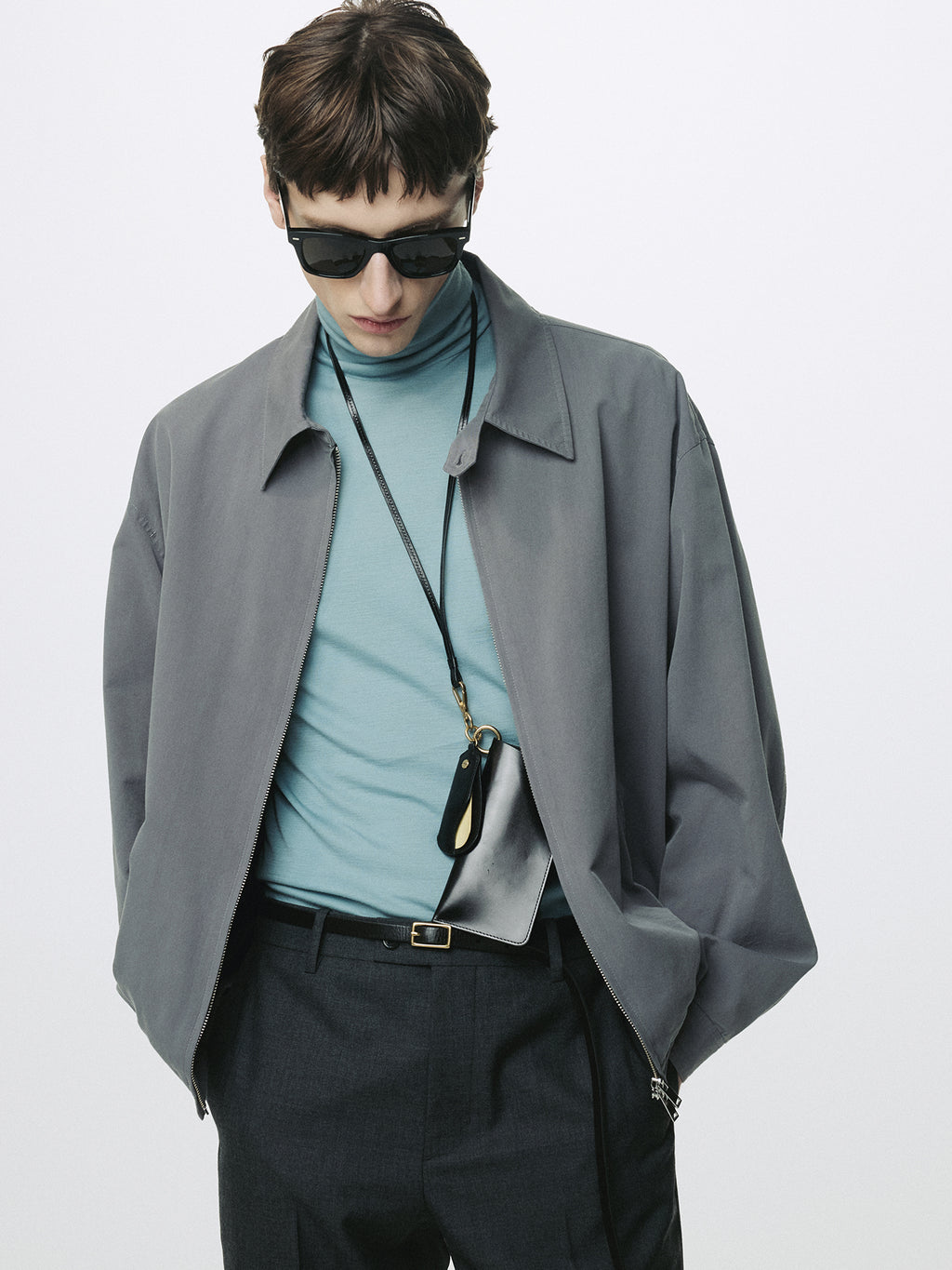 WASHED COTTON LYOCELL BLOUSON JACKET_ FADED CARBON