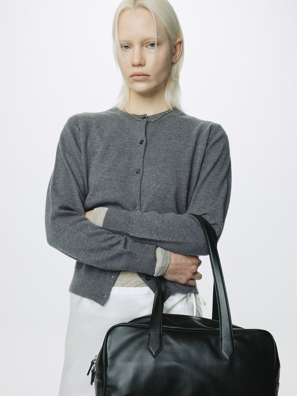 (W) SUPER FINE MERINO WOOL CARDIGAN_ GREY