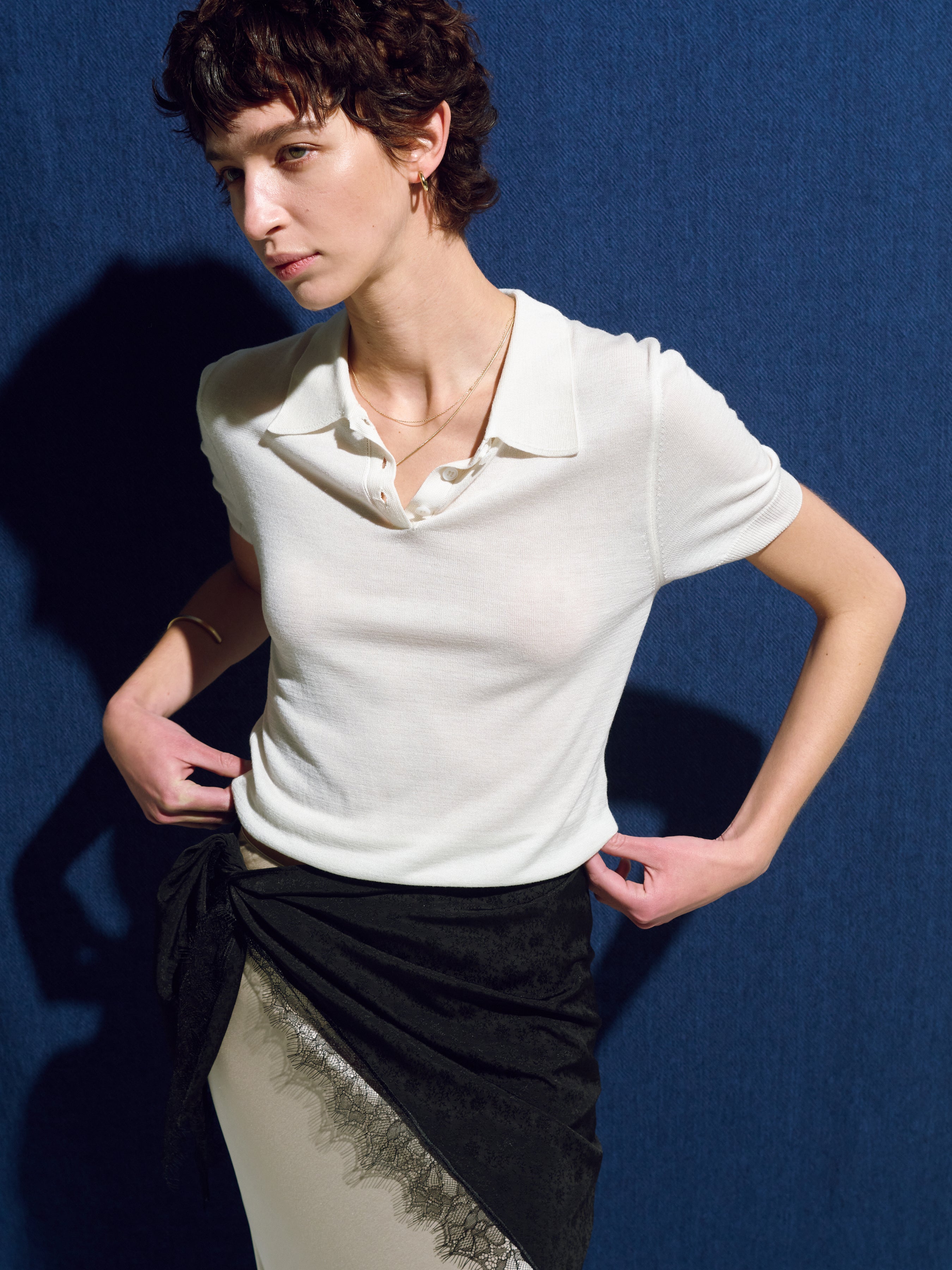 (W) SILK COTTON POLO SHIRT_ OFF WHITE