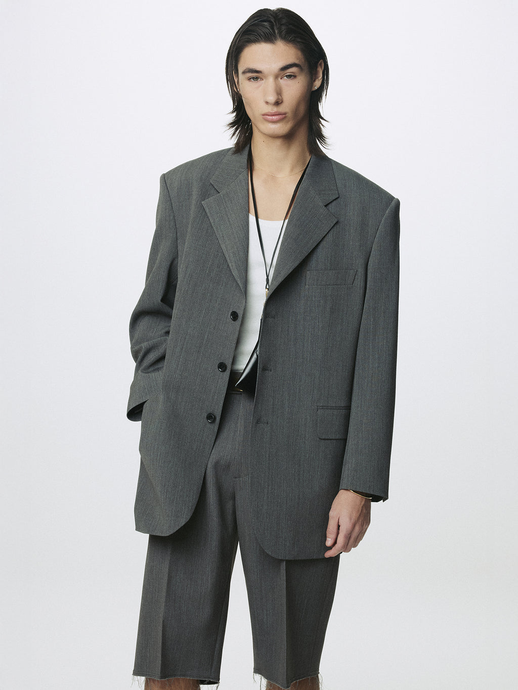 MELANGE WOOL OVERSIZED TAILORED JACKET_ MELANGE GREY