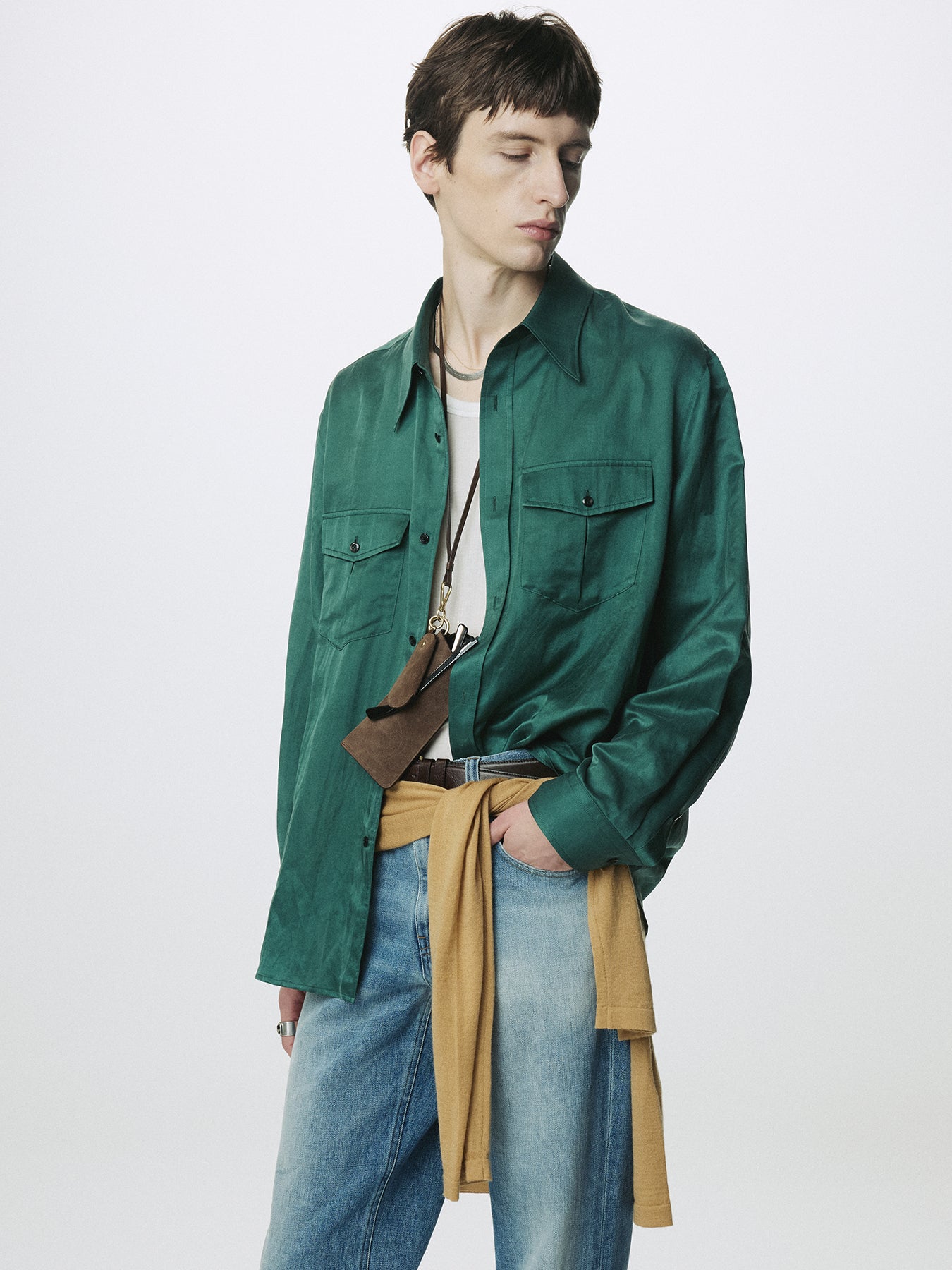 SILK COTTON DOUBLE POCKET SHIRT_ GREEN