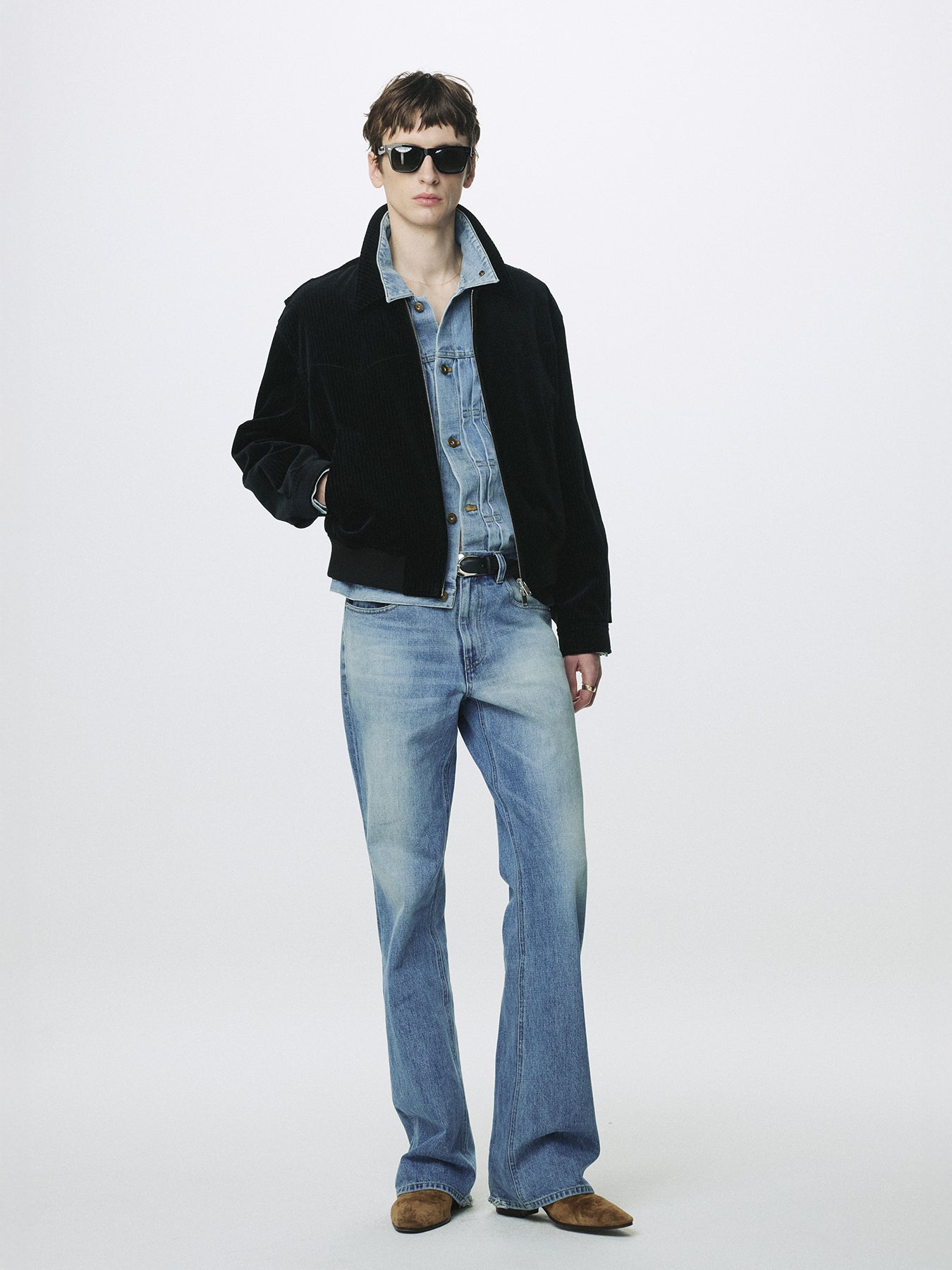 RIBBED VELVET WESTERN BLOUSON_ BLACK