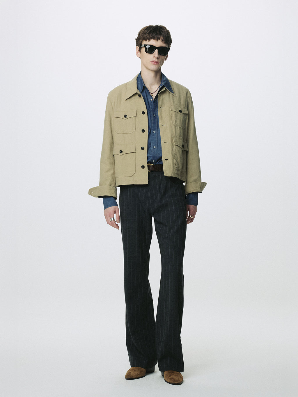 COTTON LINEN CROPPED SAFARI JACKET_ SAND
