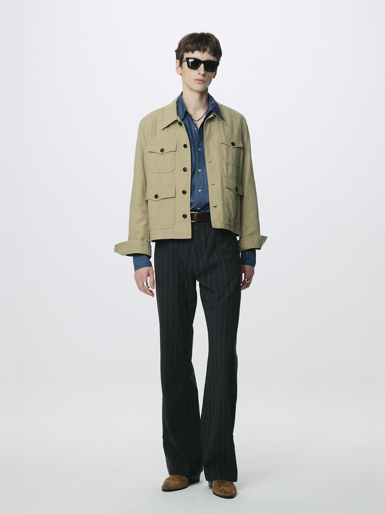 COTTON LINEN CROPPED SAFARI JACKET_ SAND