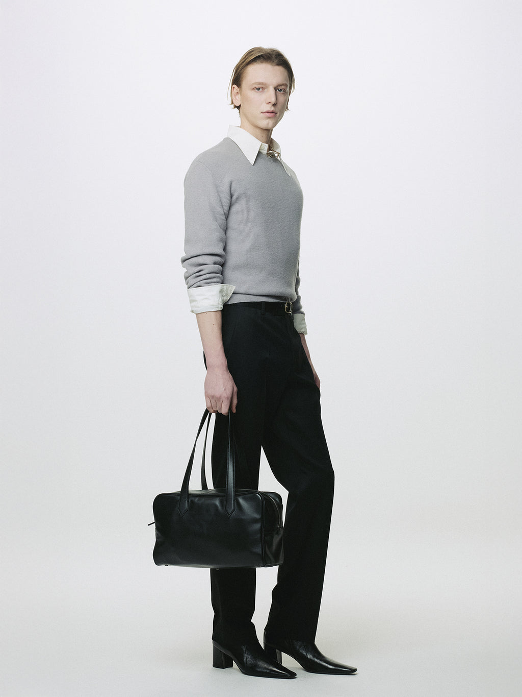 SOFT LEATHER SQUARE VALISE BAG_ BLACK