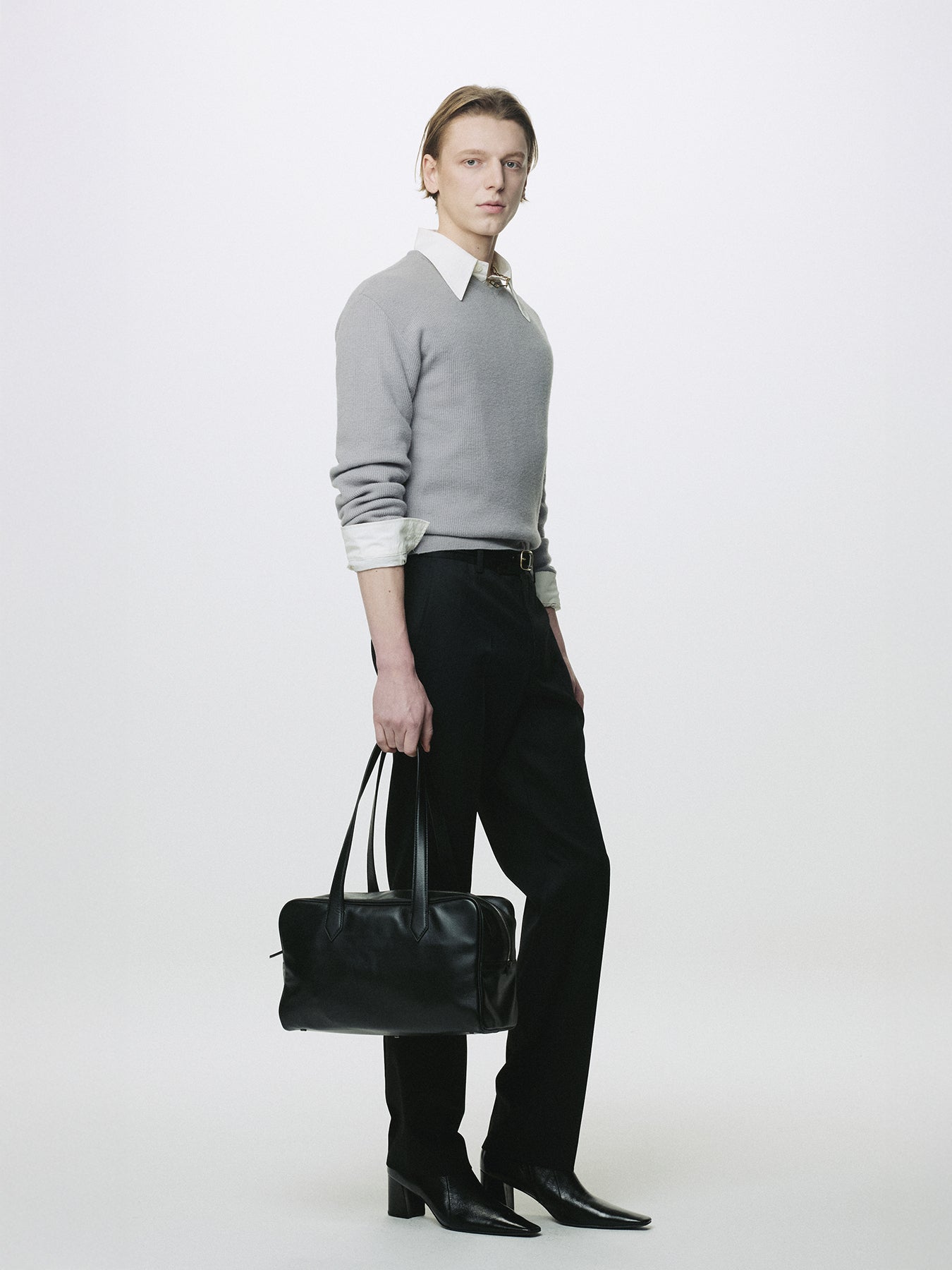 SOFT LEATHER SQUARE VALISE BAG_ BLACK