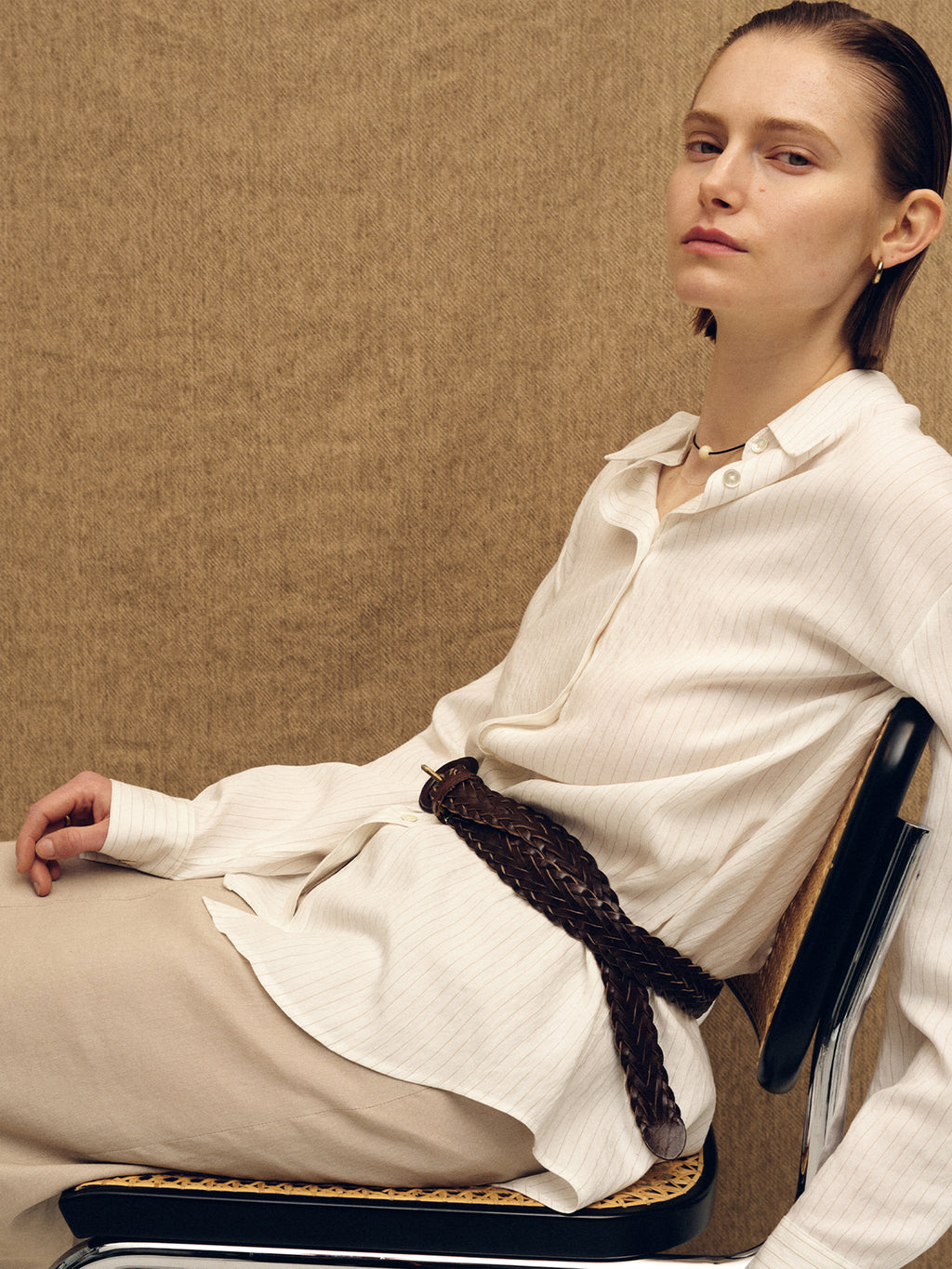 (W) LINEN RELAXED MAXI SKIRT_ SAND