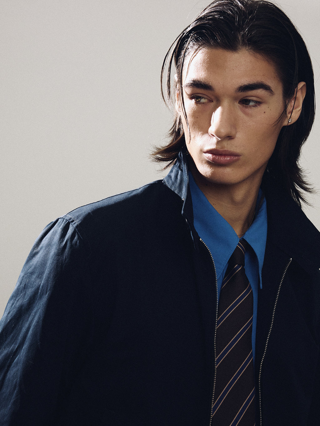 STRIPED SILK TIE_ BROWN/BLUE/BRONZE