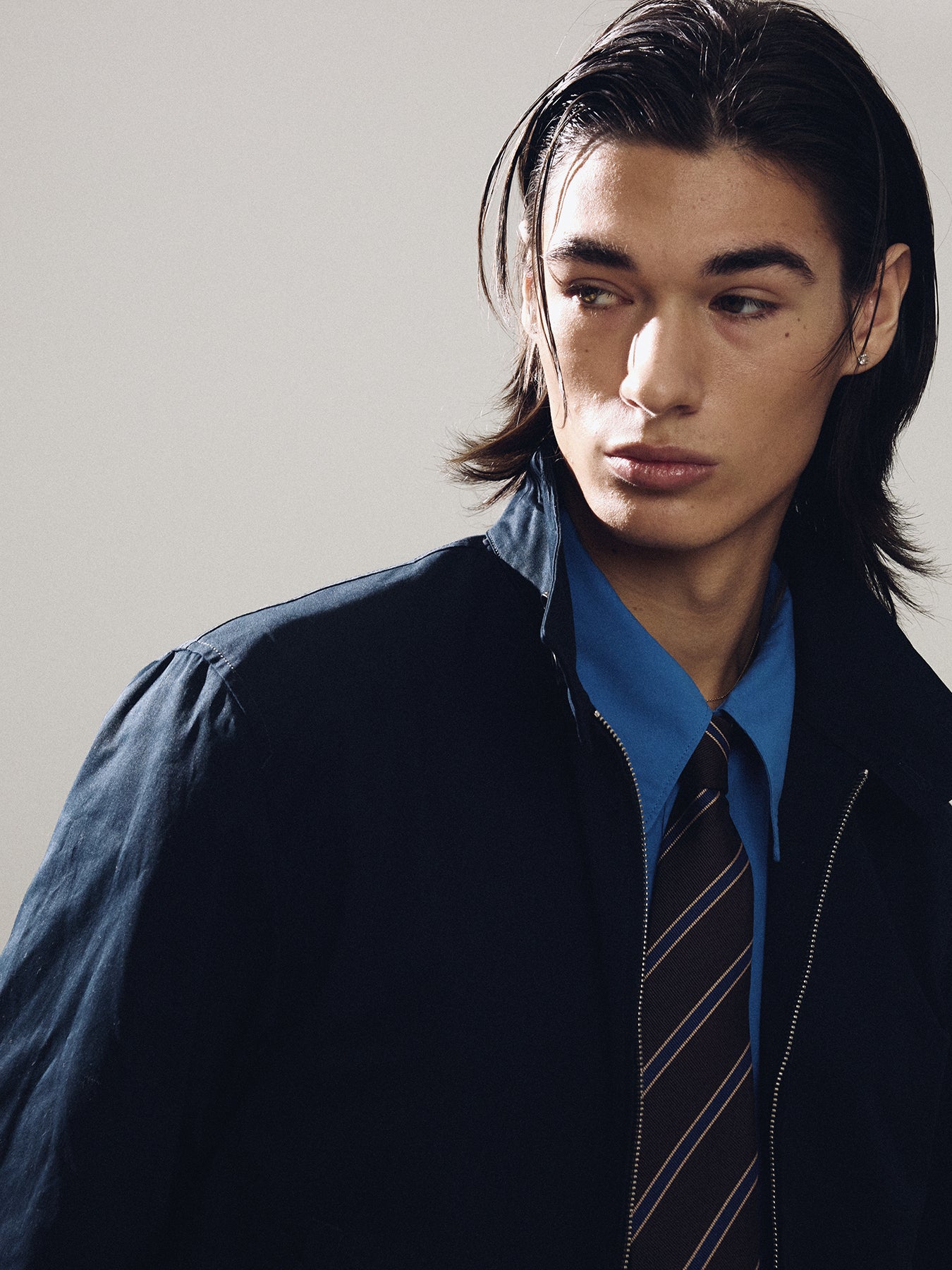 STRIPED SILK TIE_ BROWN/BLUE/BRONZE