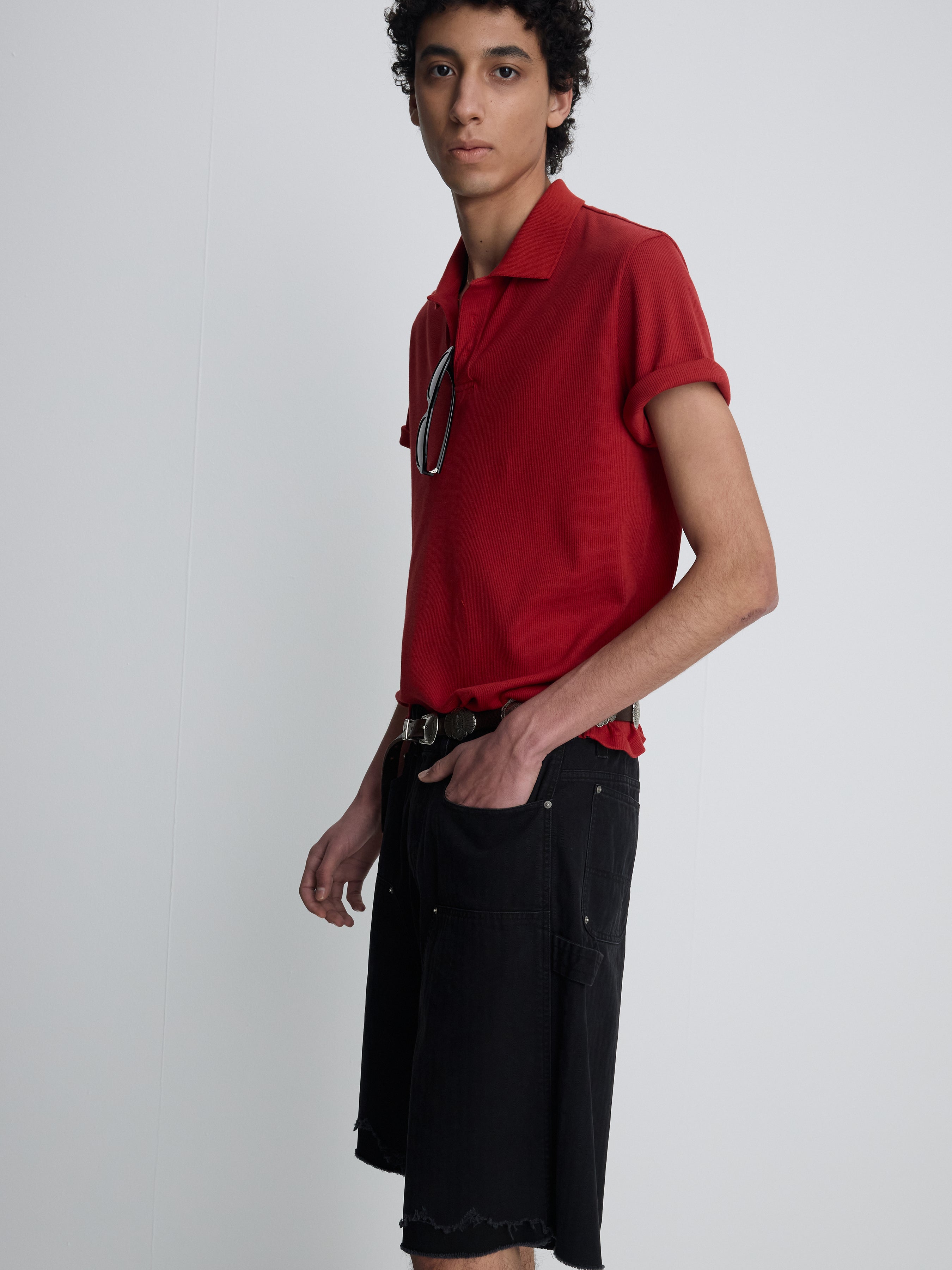 HAND DISTRESSED HBT DOUBLE KNEE SHORTS_ FADED BLACK