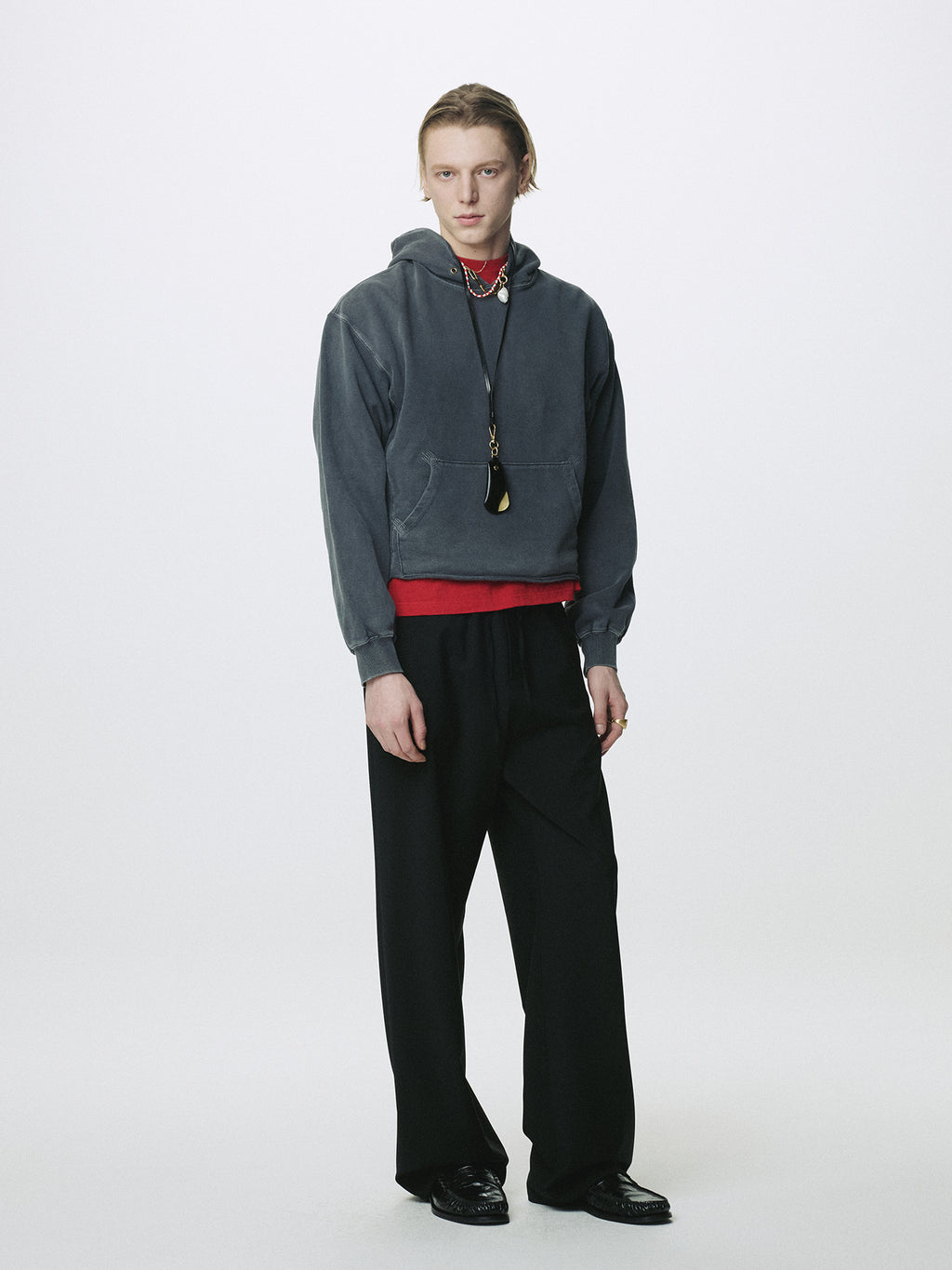 TROPICAL WOOL DRAWSTRING PANTS_ BLACK