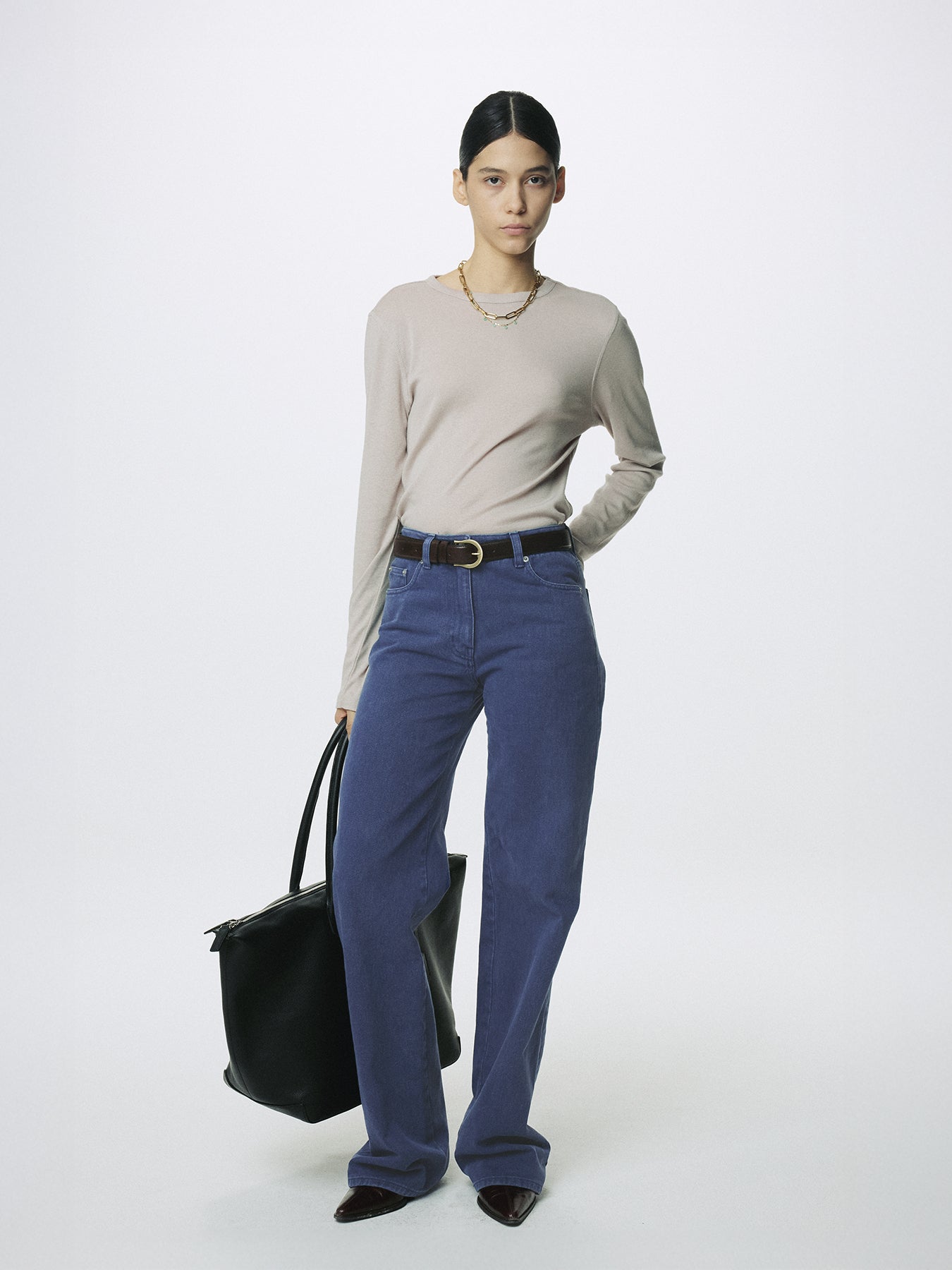 (W) COTTON CASHMERE ESSENTIAL TOP_ ARCTIC GREY