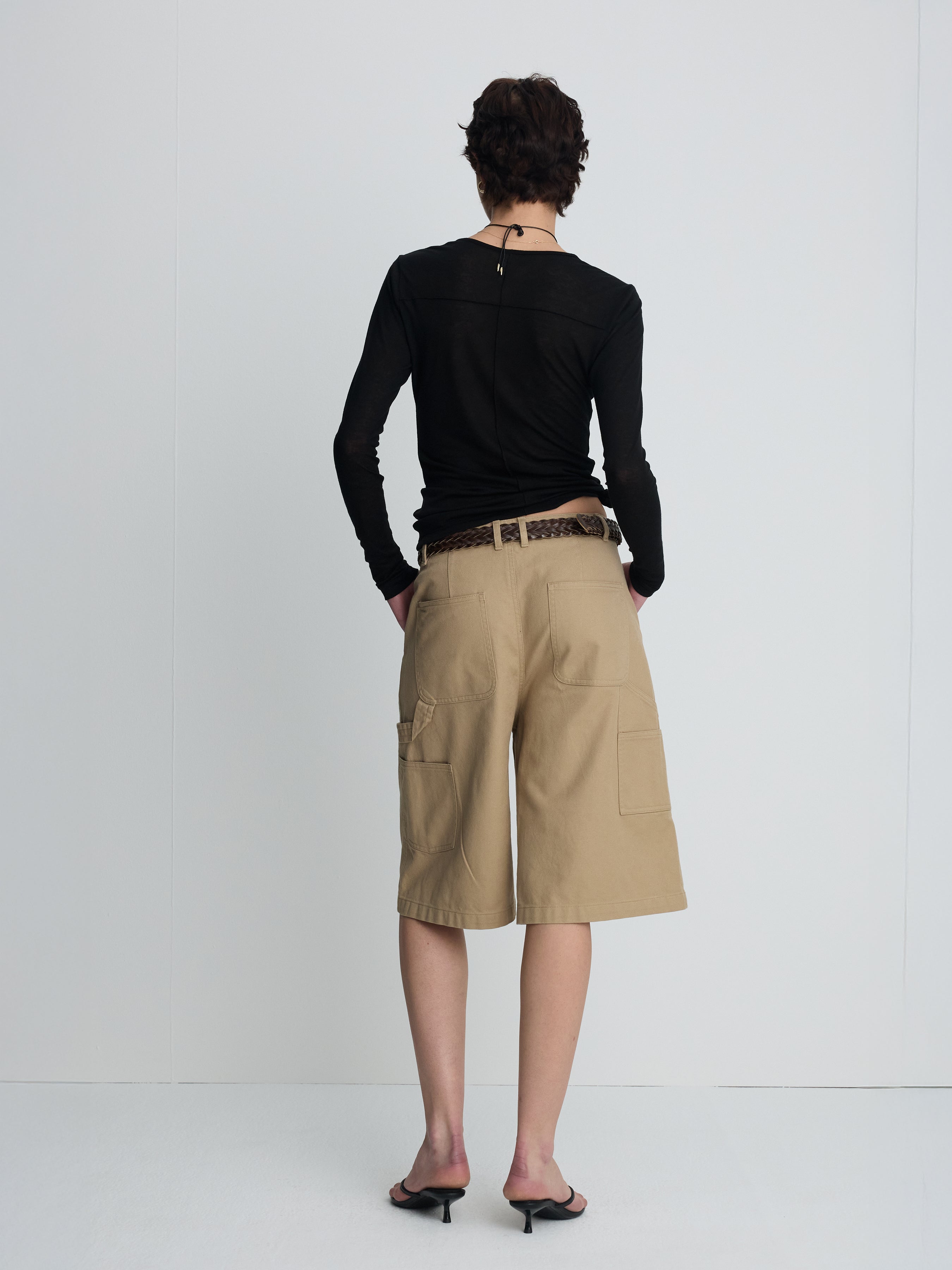 (W) COTTON RELAXED UTILITY SHORTS_ BEIGE