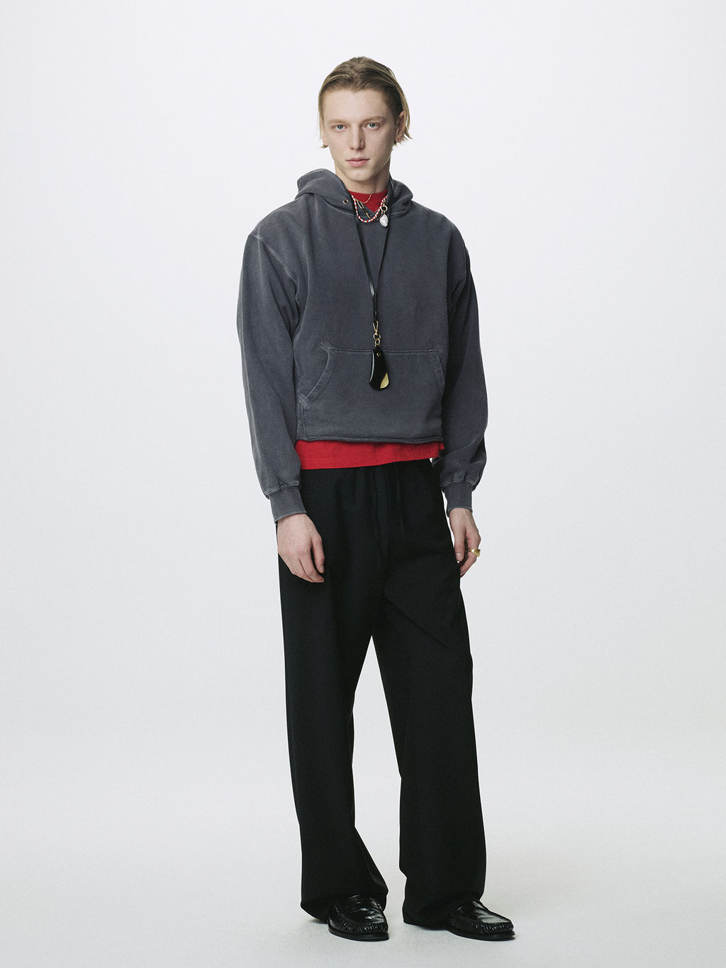 GARMENT DYED RAW EDGE HOODIE_ FADED INK
