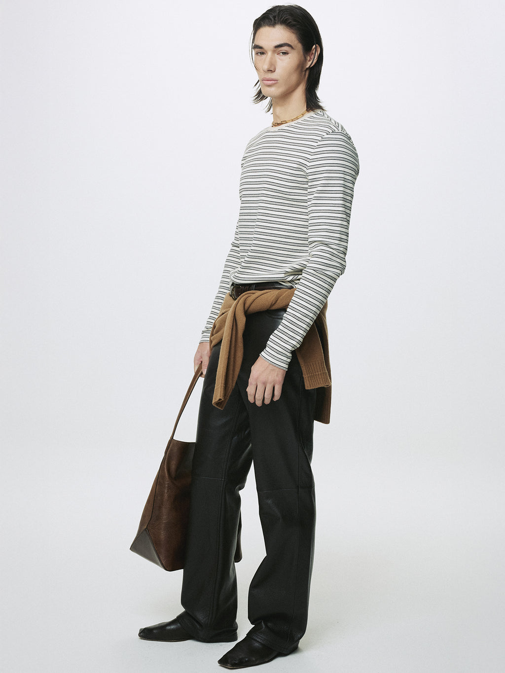 STRIPED LONG SLEEVE TOP_ CREAM/BLACK