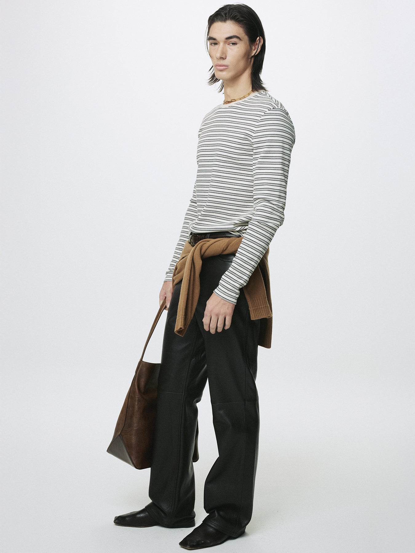 STRIPED LONG SLEEVE TOP_ CREAM/BLACK