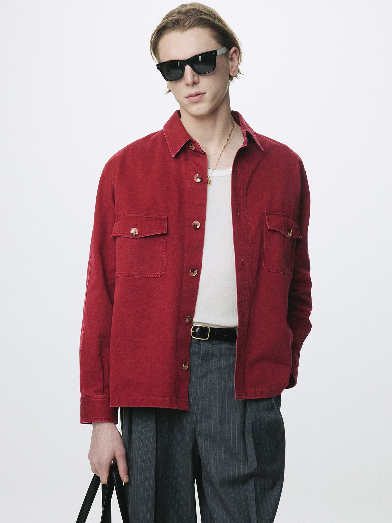 WASHED COTTON TWILL OVERSHIRT_ RED
