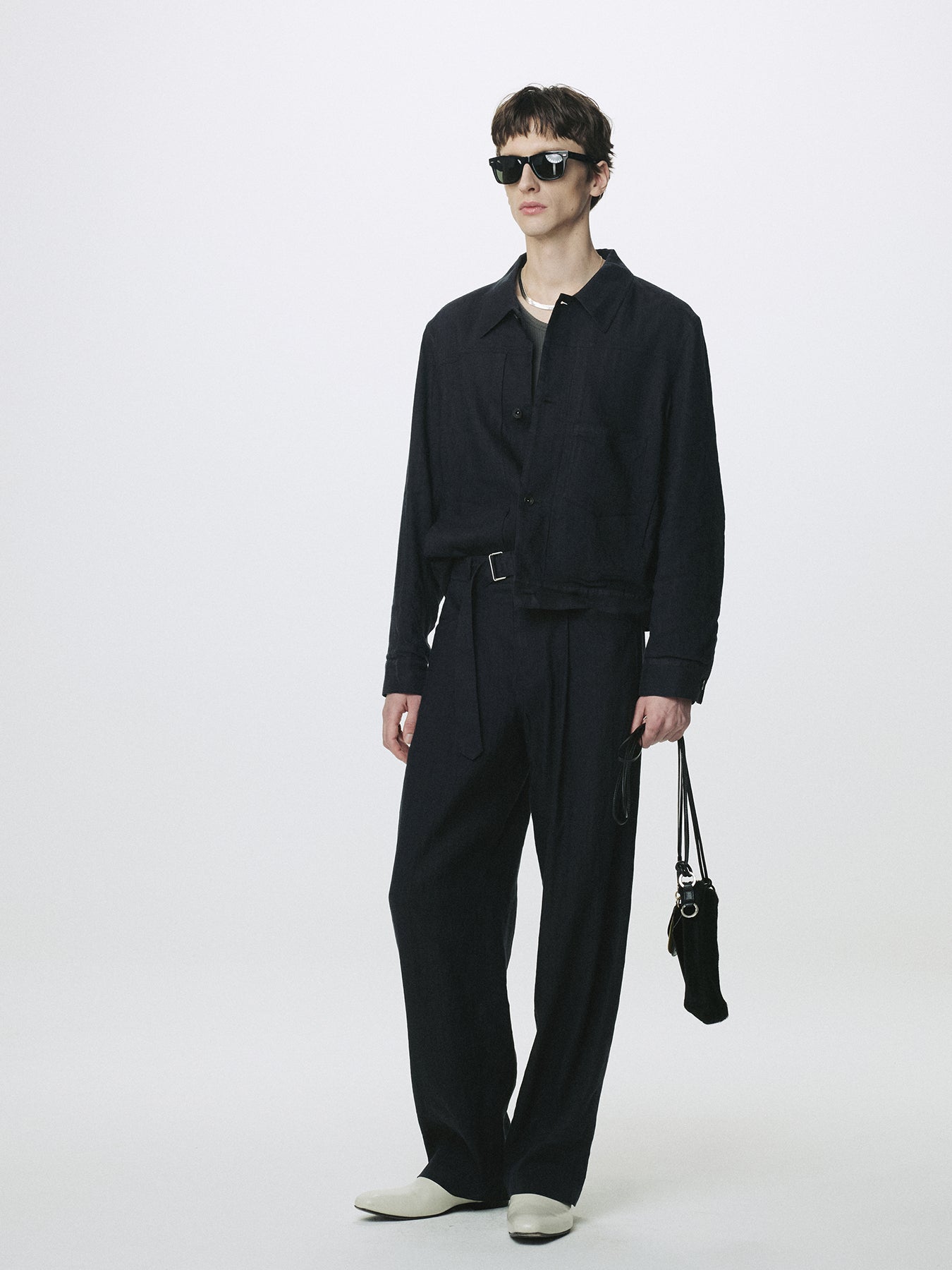 WASHED LINEN TRUCKER JACKET (ITALIAN FABRIC)_ DARK NAVY