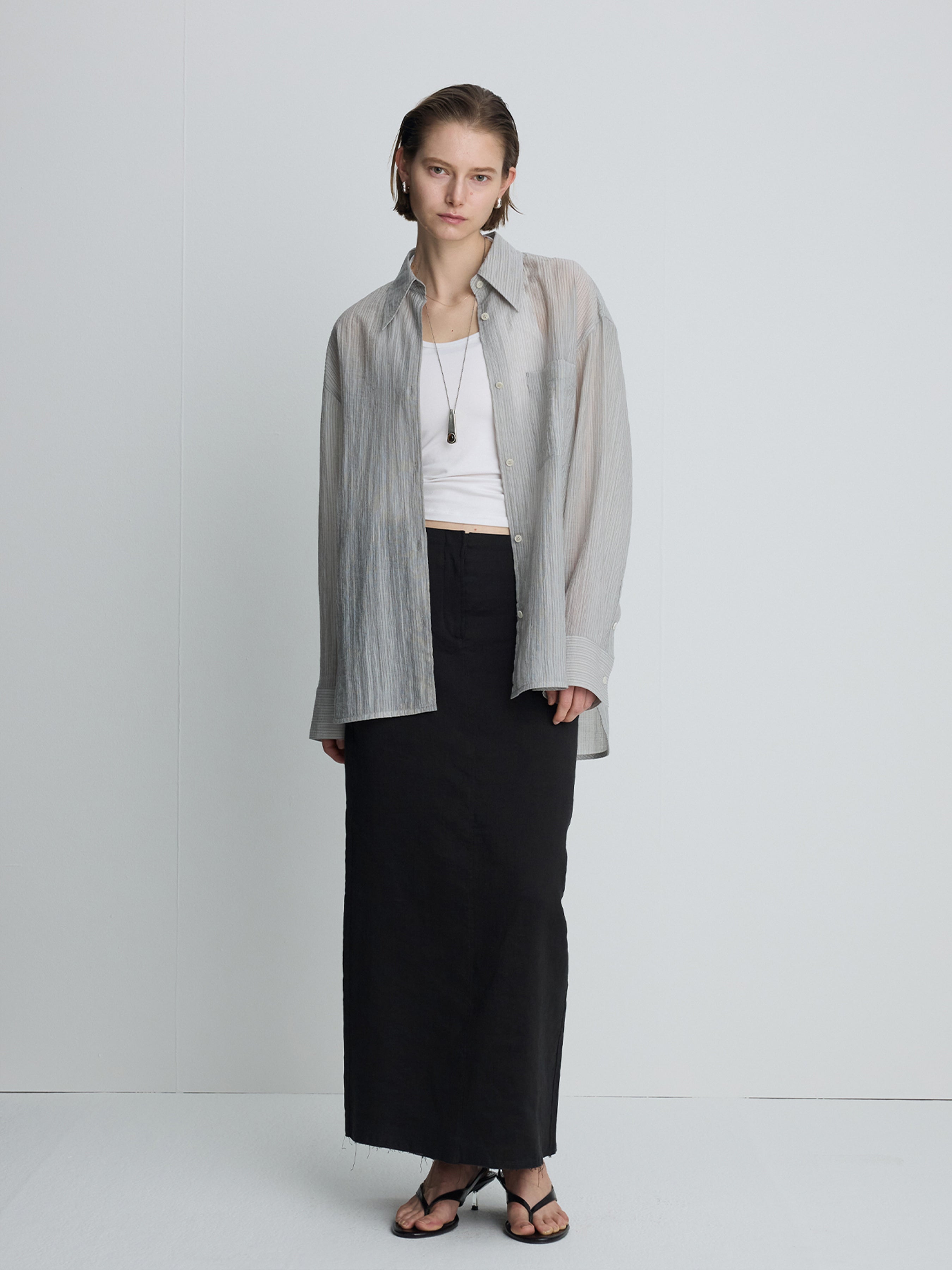 (W) LINEN RELAXED MAXI SKIRT_ VINTAGE CARBON