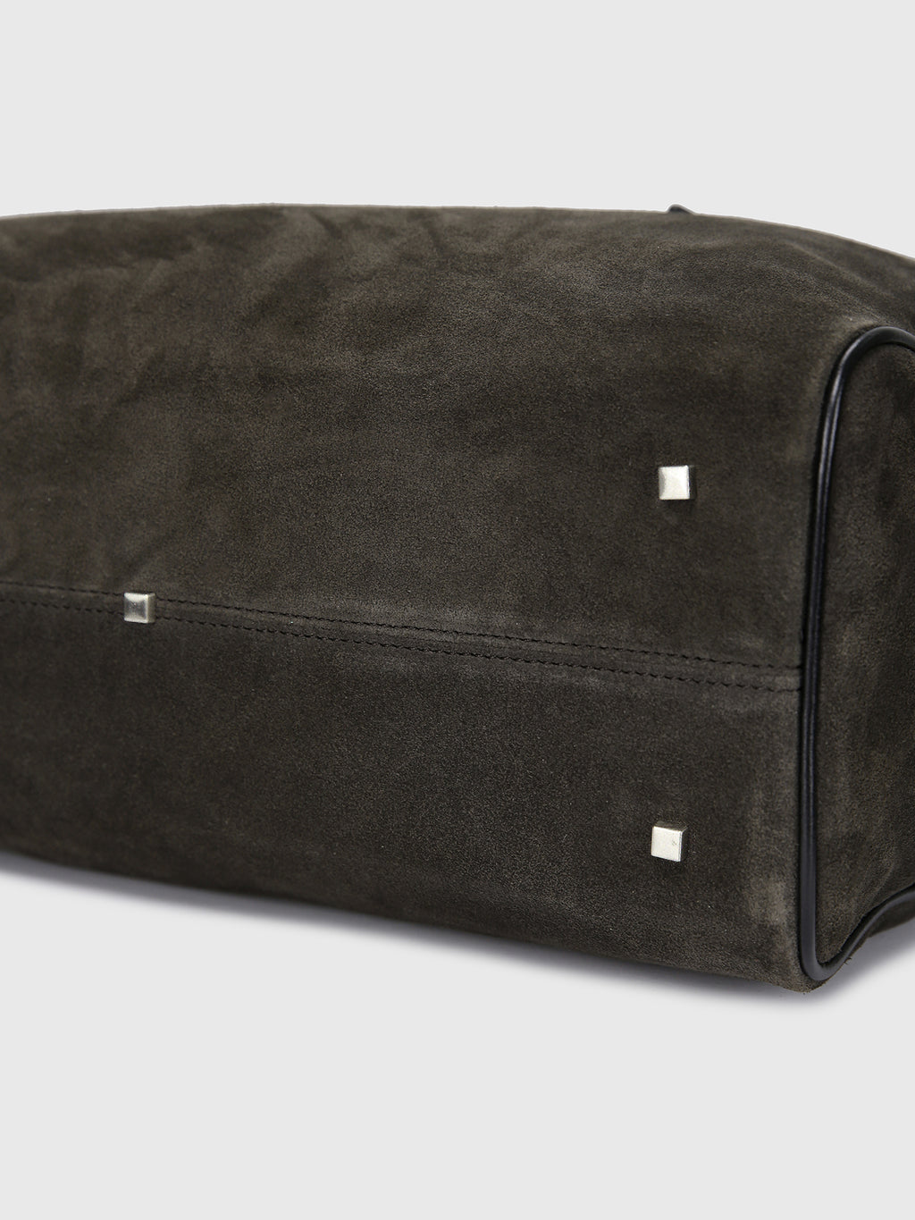 (W)  LEATHER TRIM SUEDE SQUARE VALISE BAG_ DARK PECAN