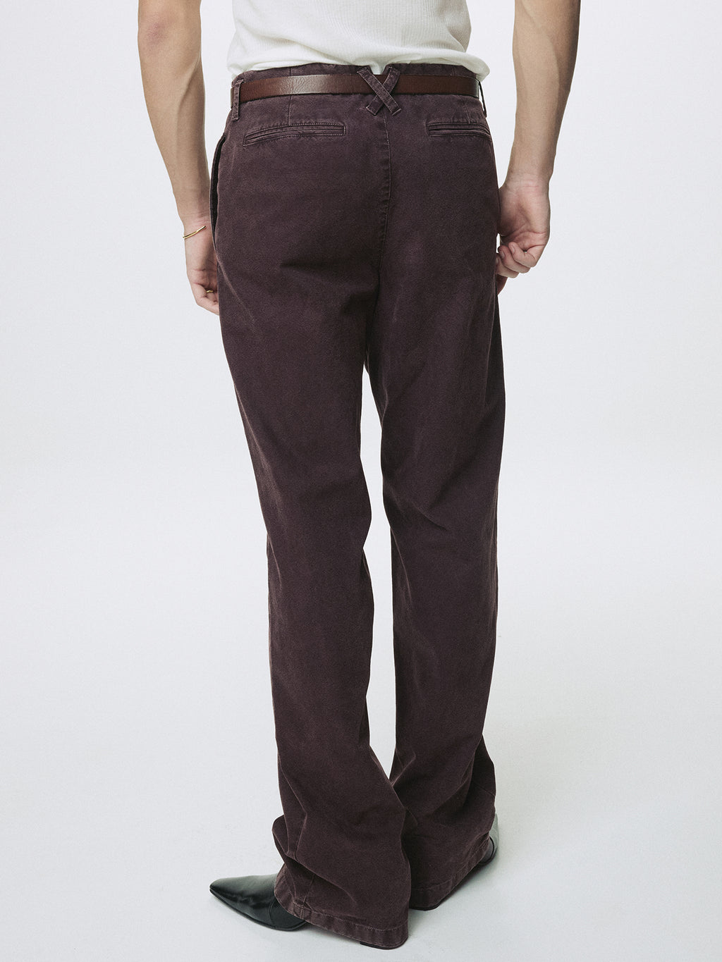 GARMENT DYED COTTON STRAIGHT PANTS_ FADED BURGUNDY