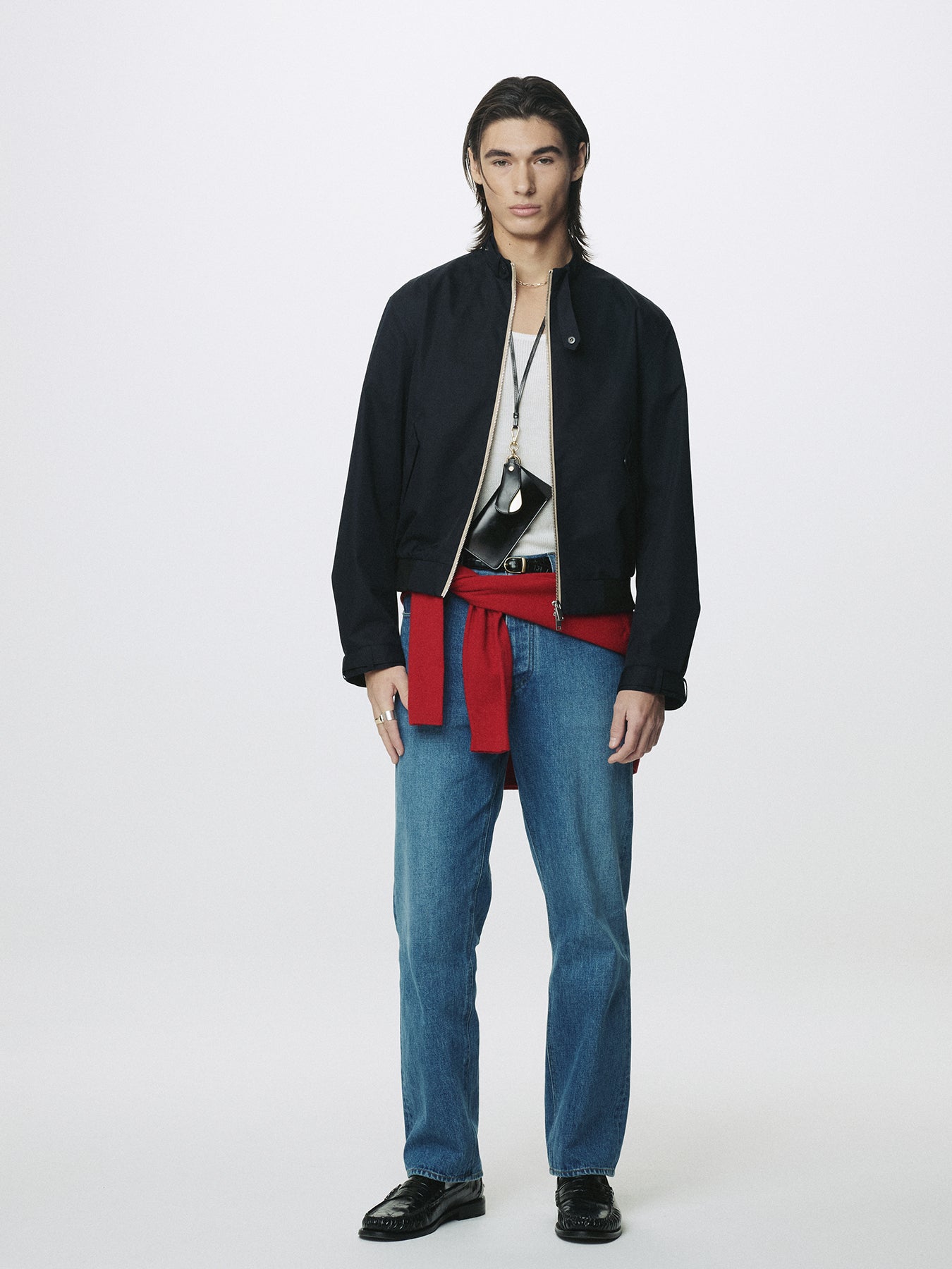 BAND COLLAR BLOUSON JACKET_ NAVY
