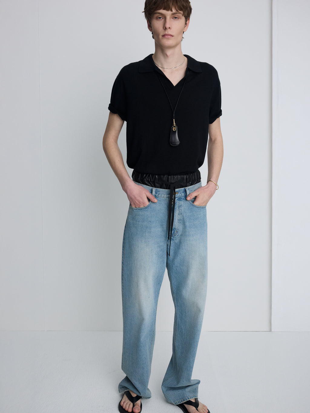 SILK CASHMERE OPEN COLLAR KNIT_ BLACK