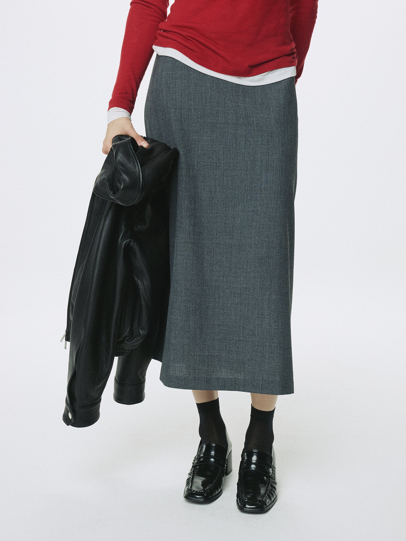 (W) WOOL MIDI SKIRT_ GREY