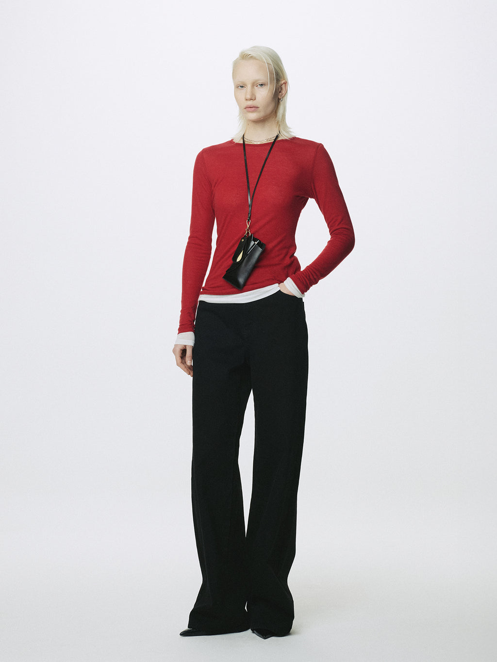 (W) TENCEL LAYERED LONG SLEEVE_ RED/WHITE