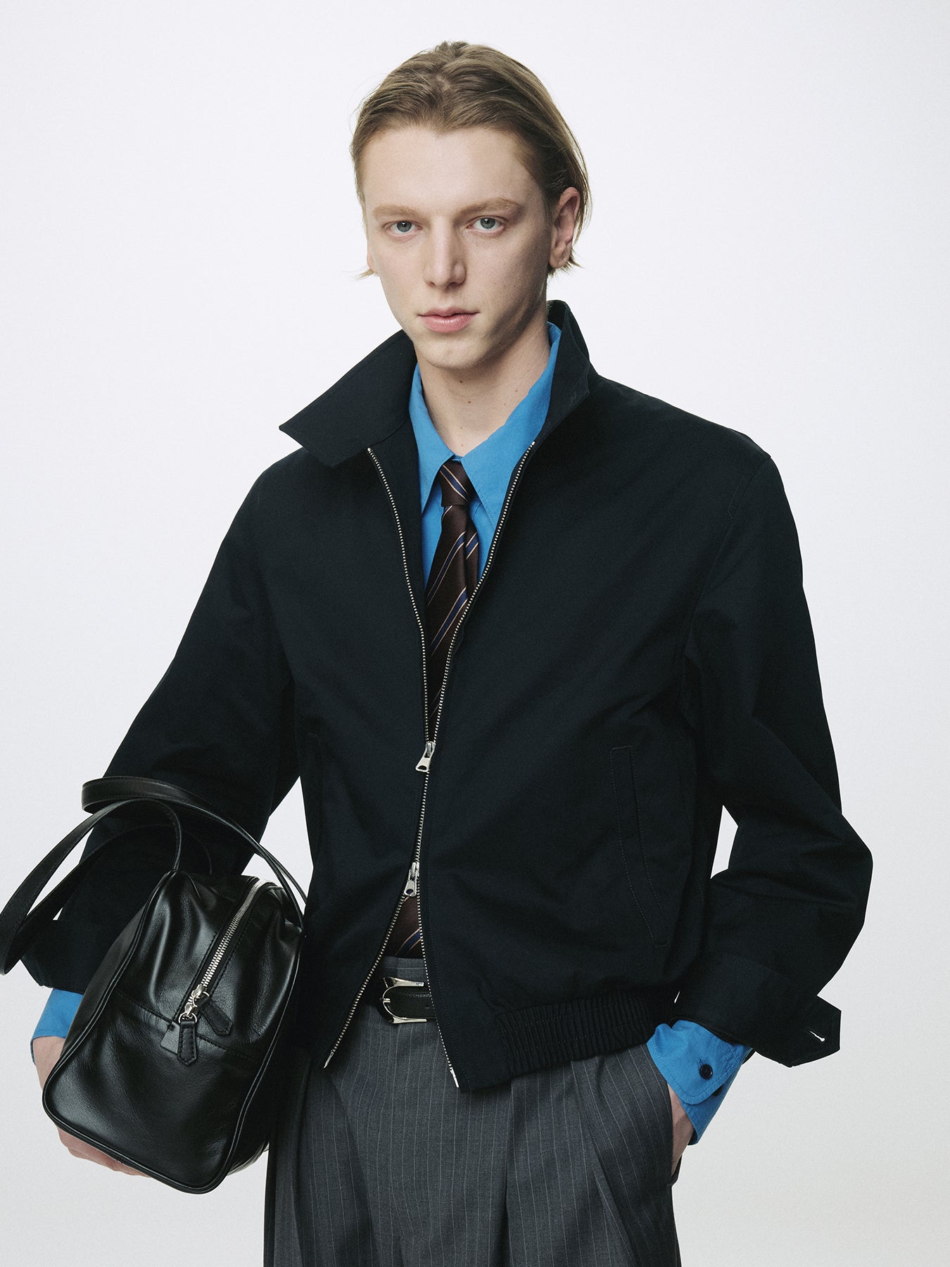 HIGH DENSITY COTTON HARRINGTON JACKET_ NAVY