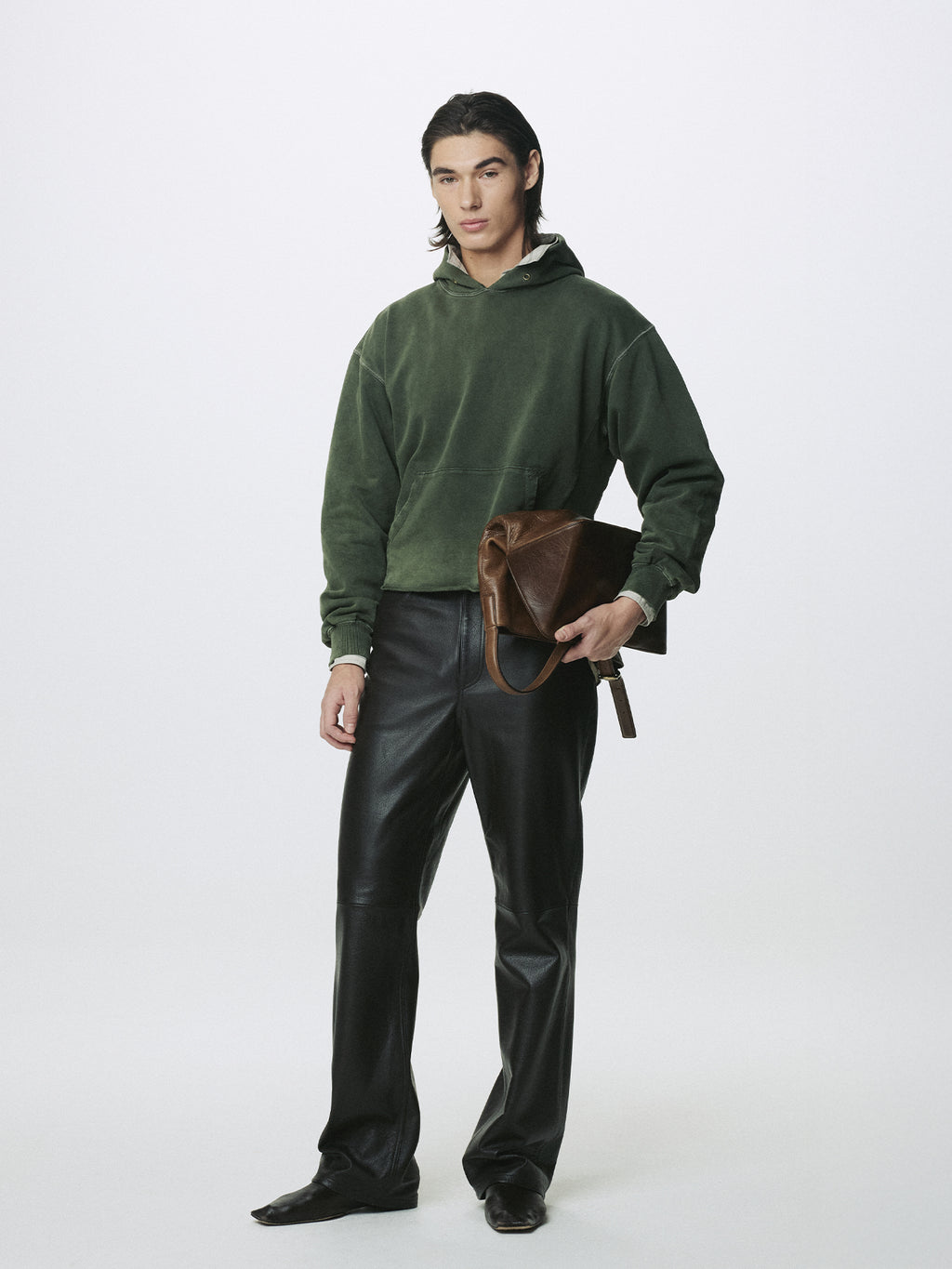 GARMENT DYED RAW EDGE HOODIE_ FADED GREEN