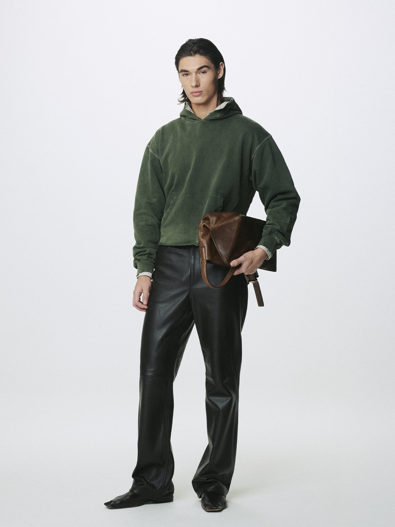 GARMENT DYED RAW EDGE HOODIE_ FADED GREEN