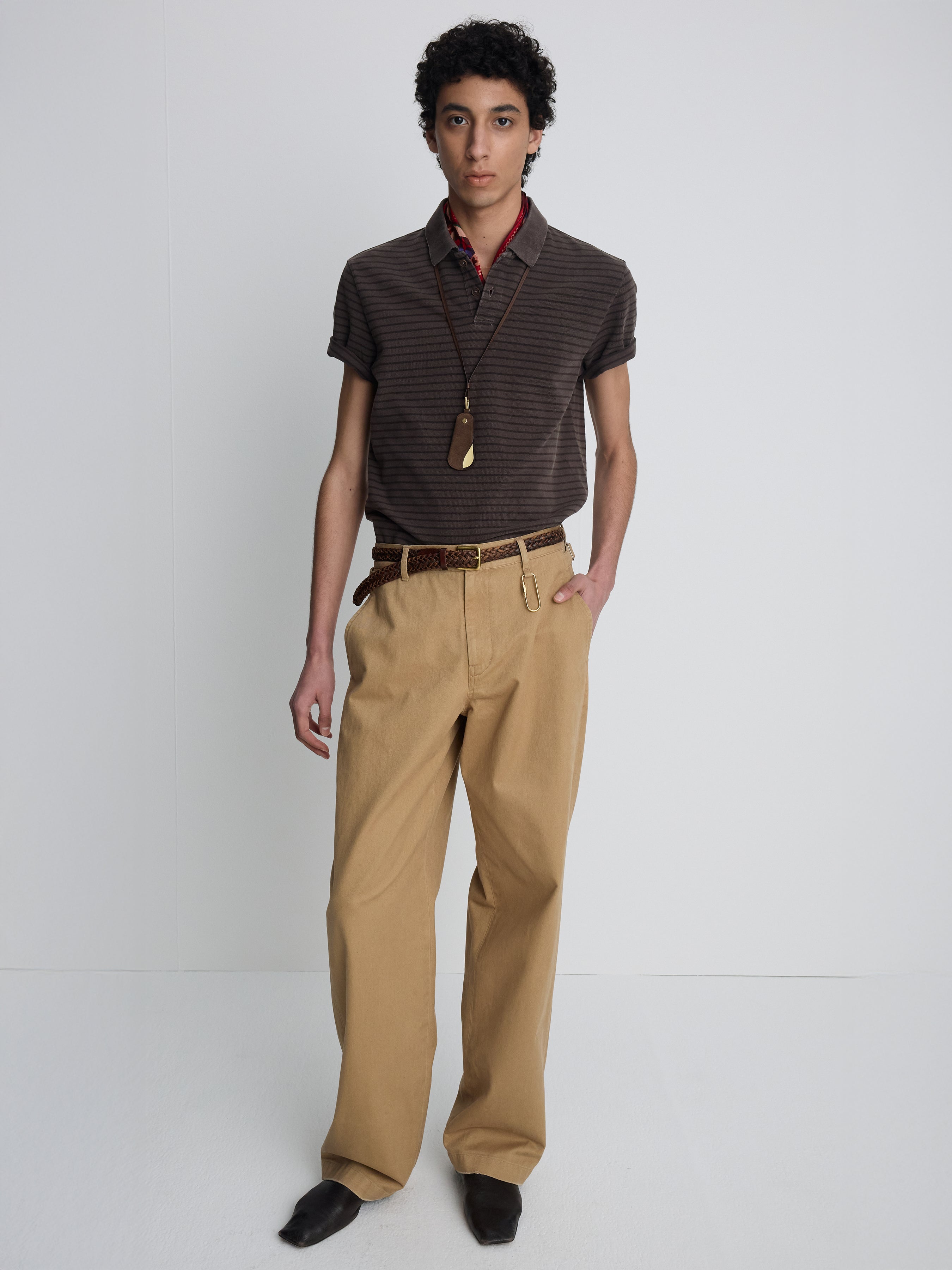 GARMENT DYED STRIPE PIQUÉ POLO_ FADED BROWN