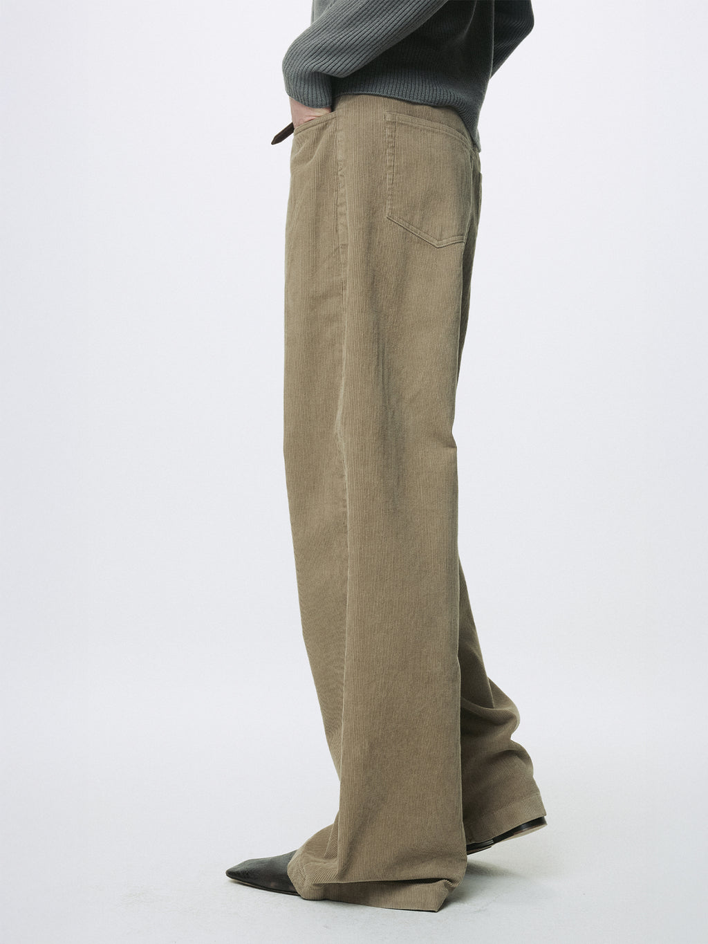 WASHED CORDUROY WIDE-LEG PANTS_ BEIGE
