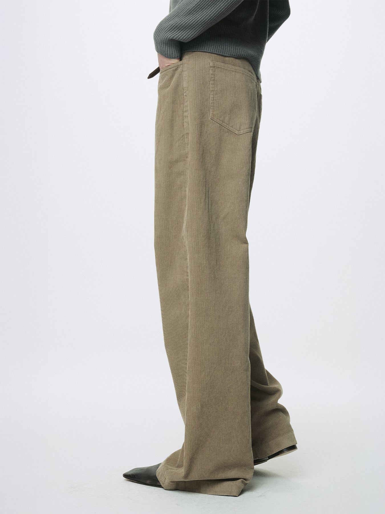 WASHED CORDUROY WIDE-LEG PANTS_ BEIGE