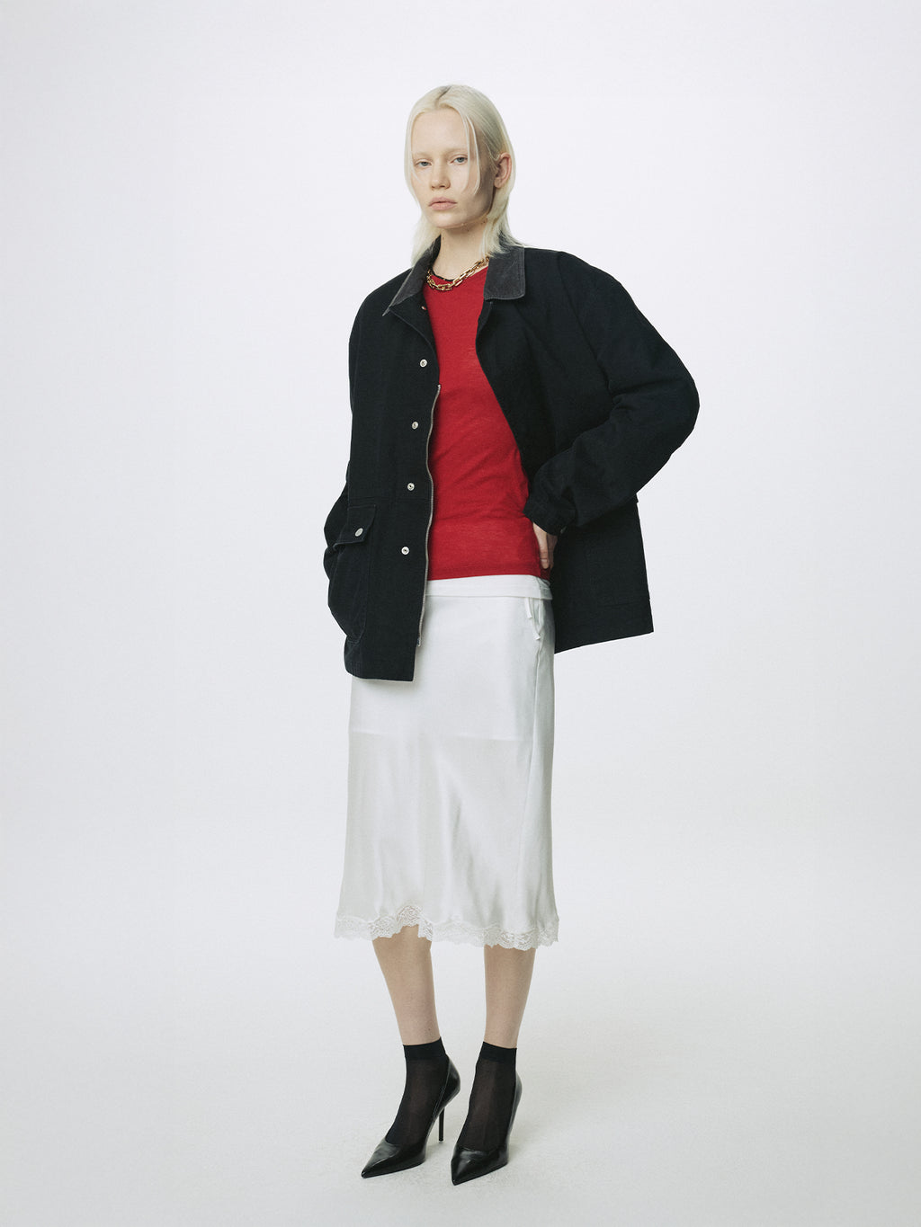 (W) GARMENT WASHED BARN JACKET_ FADED BLACK
